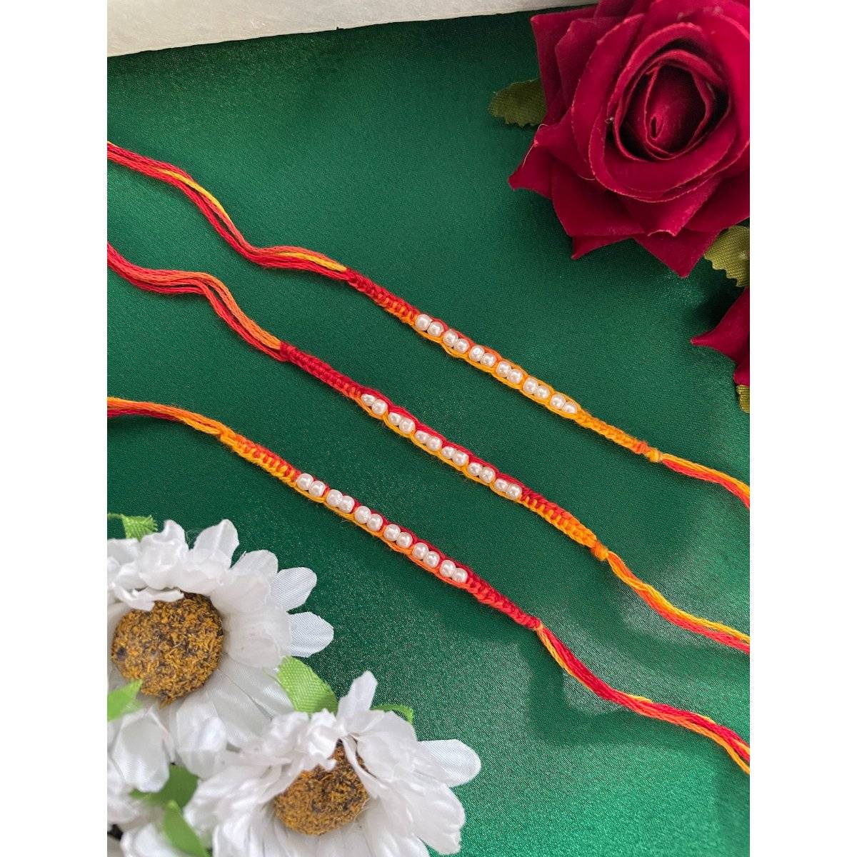 Digital Dress Room White Pearl Rakhi (Pack of 3)