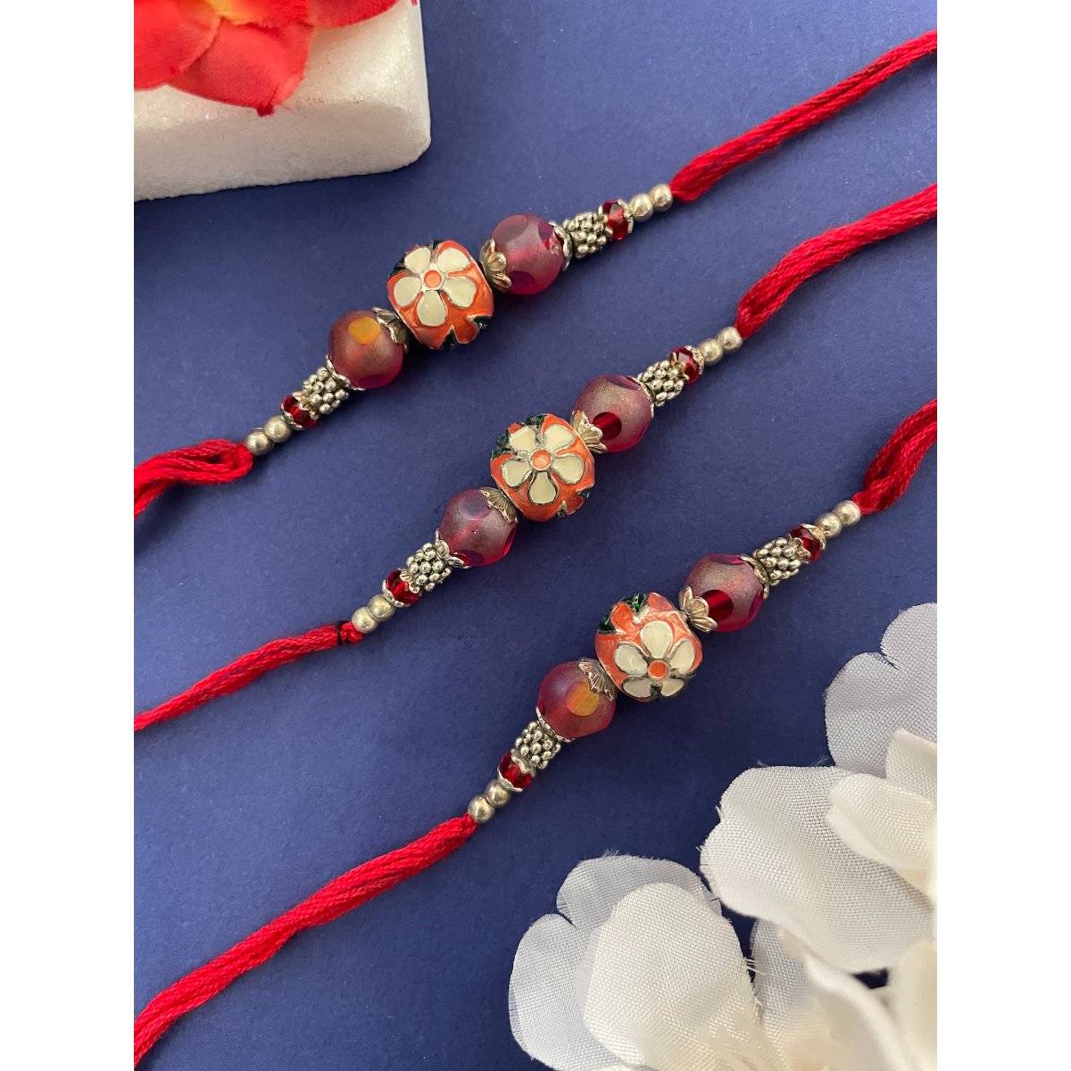Digital Dress Room Multi-Color Kundan Bead With Rakhi (Pack of 3)