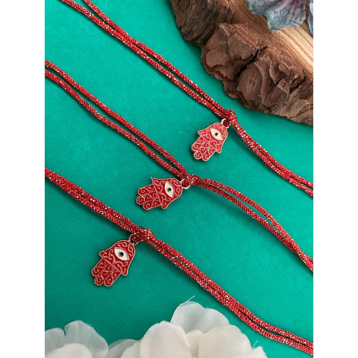 Digital Dress Room Red Hamsa Evil Eye Rakhi (Pack of 3)