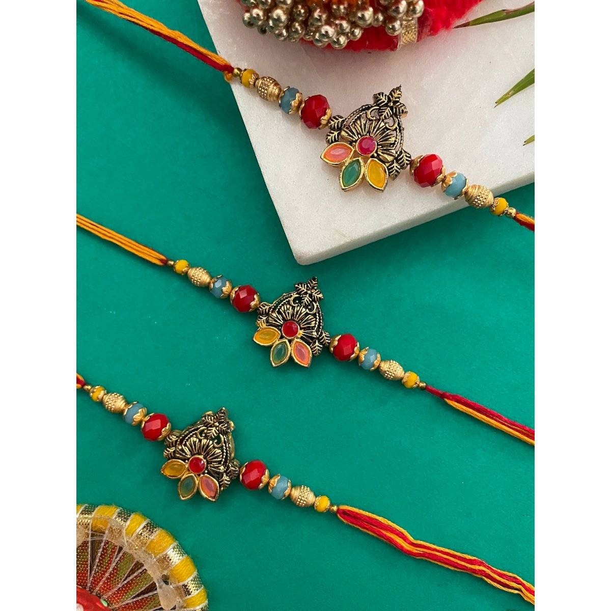 Digital Dress Room Multi-Color Flower Rakhi (Pack of 3)