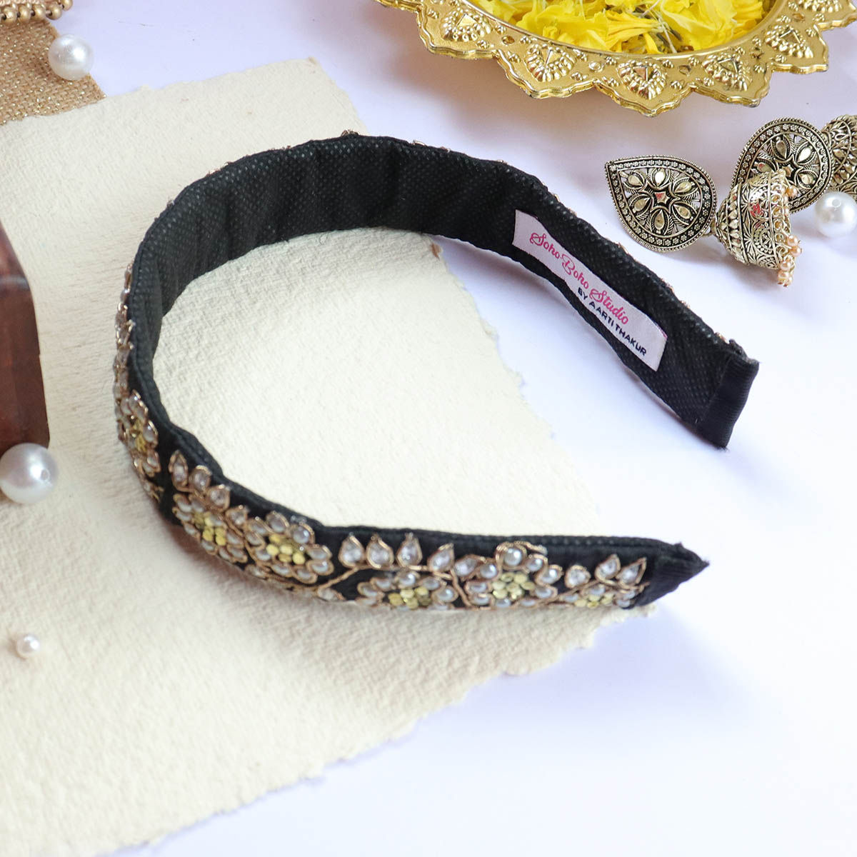 Soho Boho Studio Indie Dark Embroidered Mathapatti Hairband: Buy Soho ...