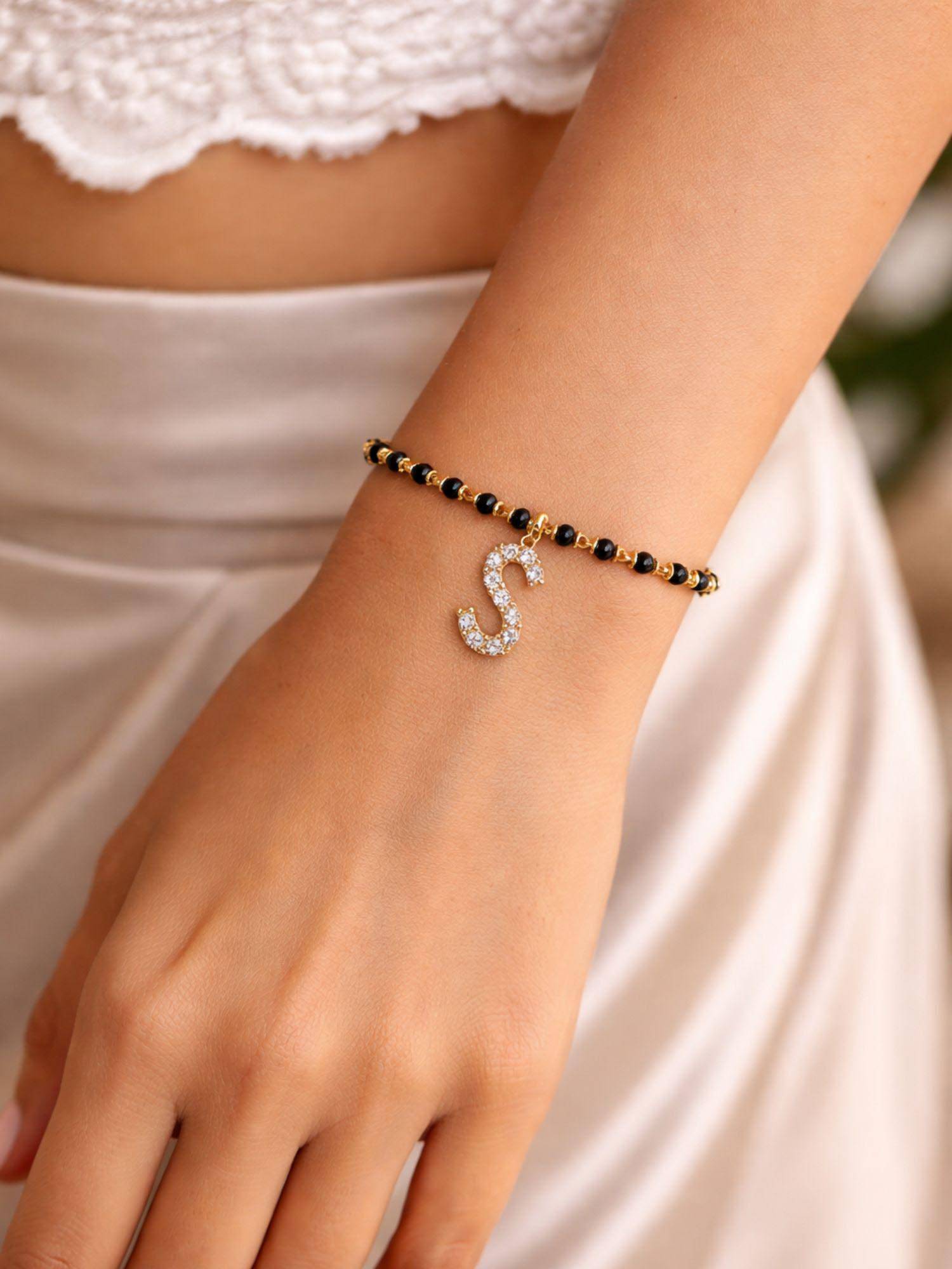 Digital Dress Room S Letter White Alphabet Gold Plated Mangalsutra Bracelet