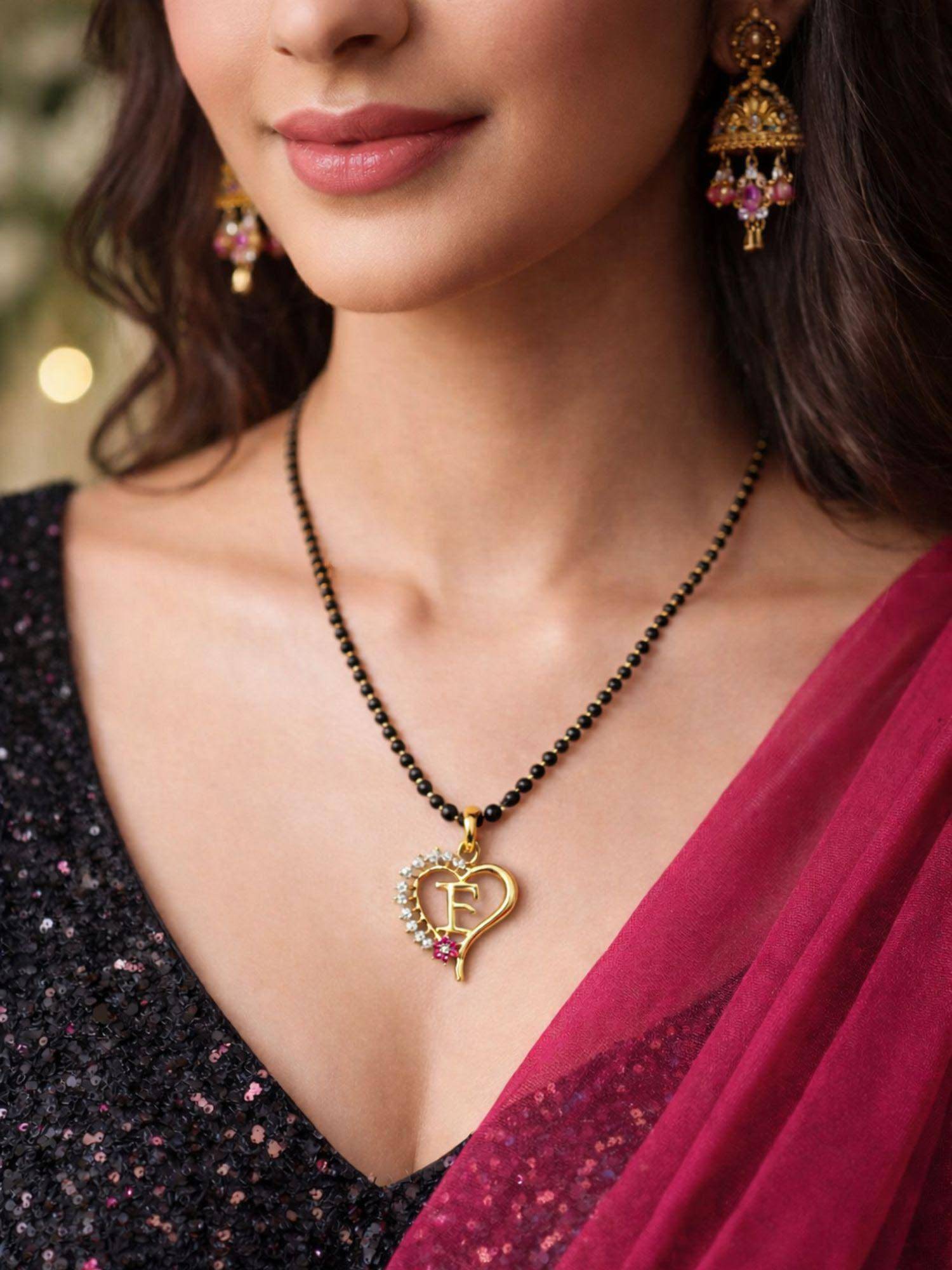 Digital Dress Room F Letter Multi-Color Heart Short Gold Plated Mangalsutra