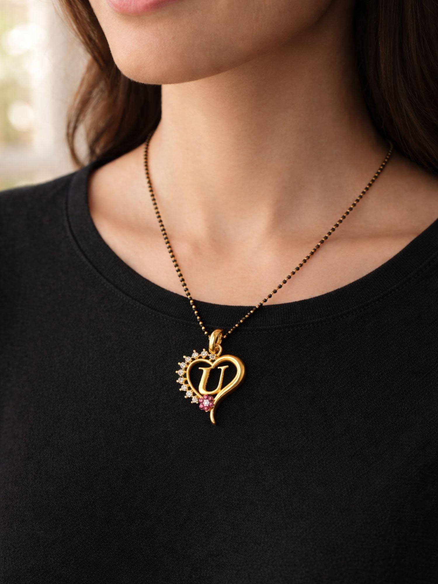 Digital Dress Room U Letter Multi-Color Heart Short Gold Plated Mangalsutra