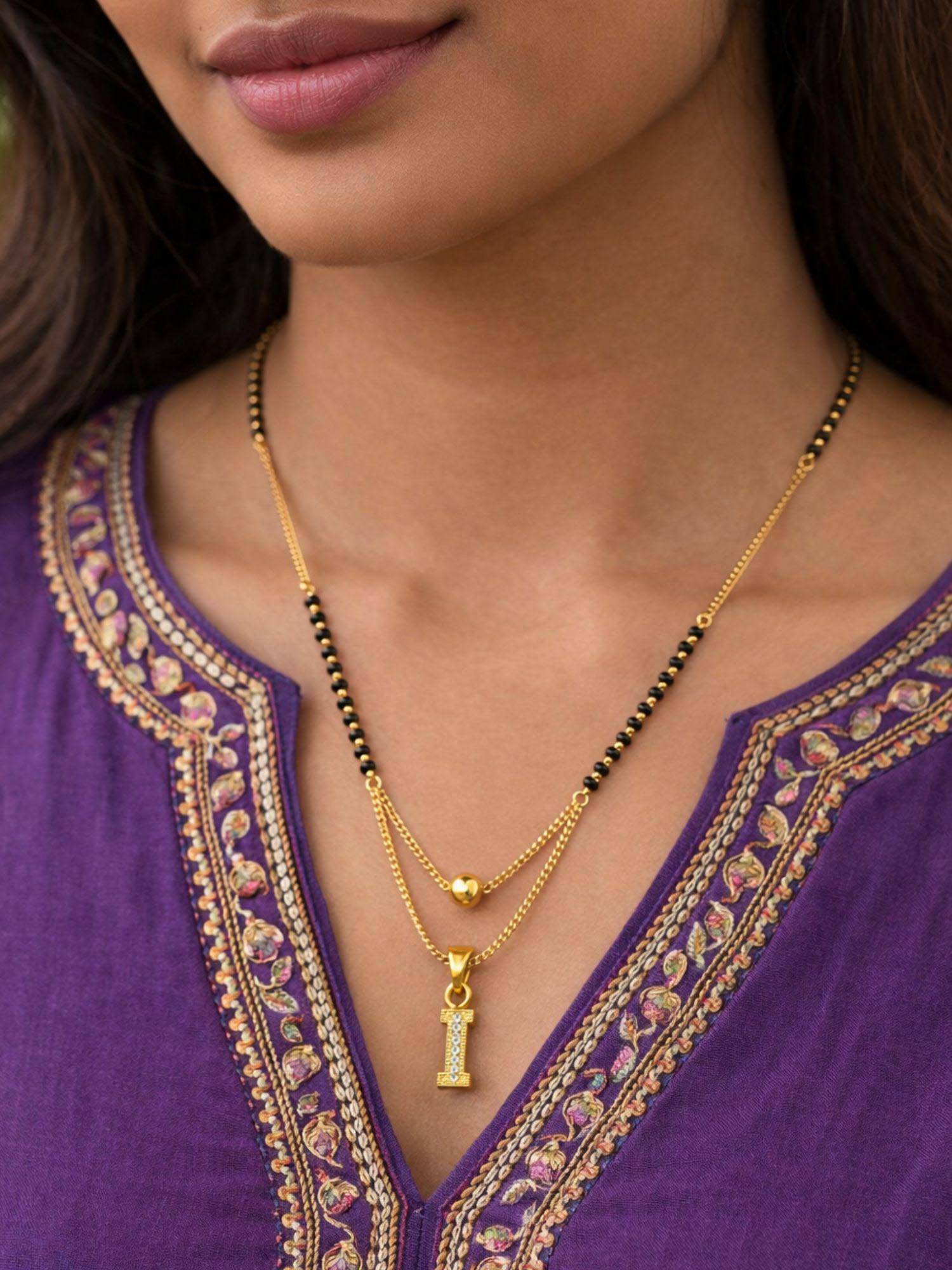 Digital Dress Room I Letter White Short Gold Ball Mangalsutra