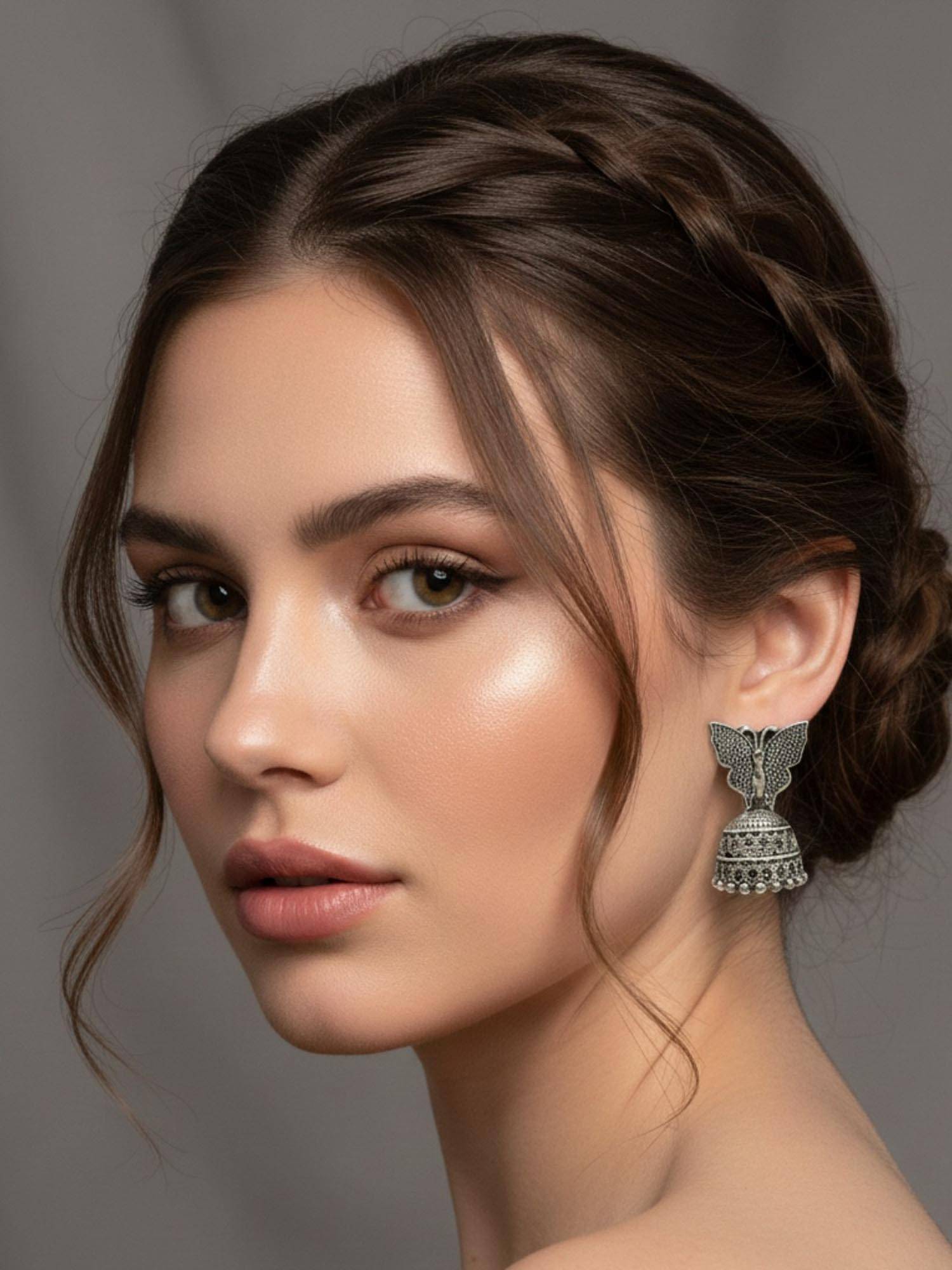 Accessher Oxidised Silver Butterfly Afghani Jhumka Earrings