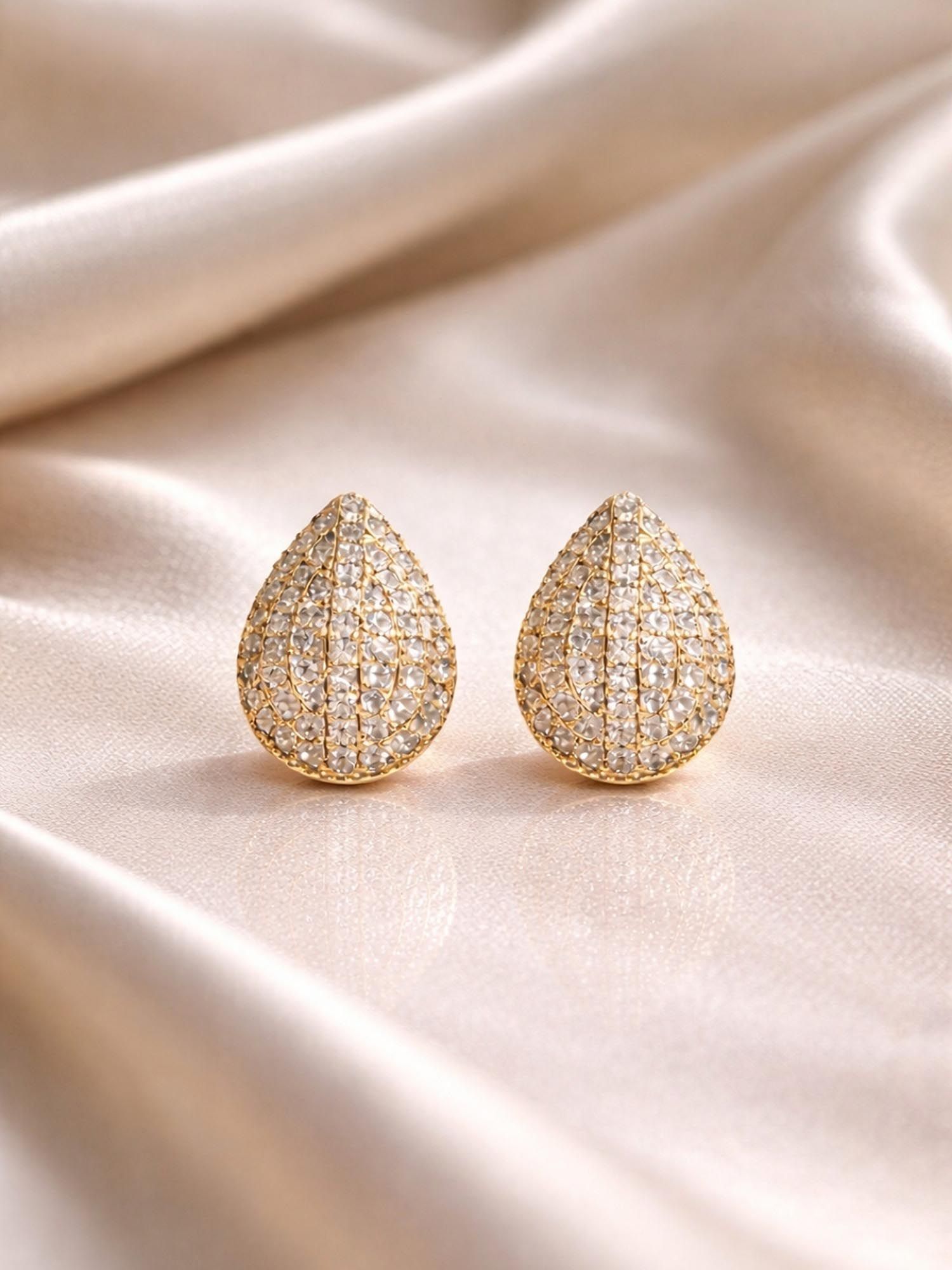 Buy Accessher White Gold-Tone Teardrop Rhinestone Stud Earrings Online