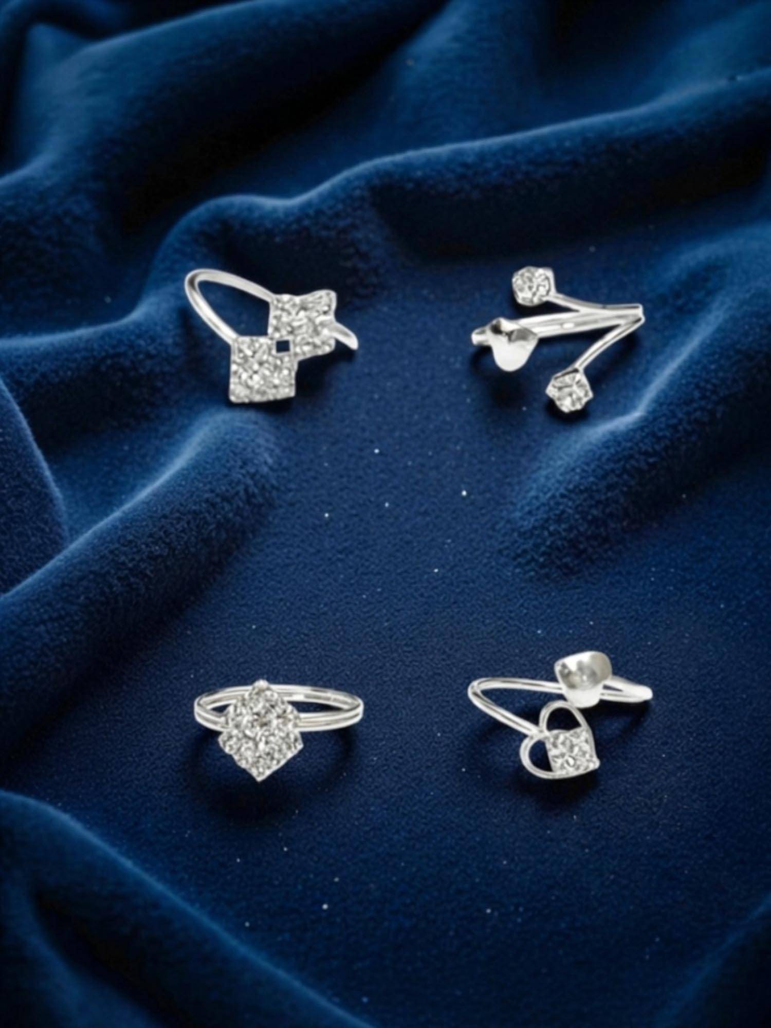 Accessher White Silver-Tone Crystal Stackable Rings