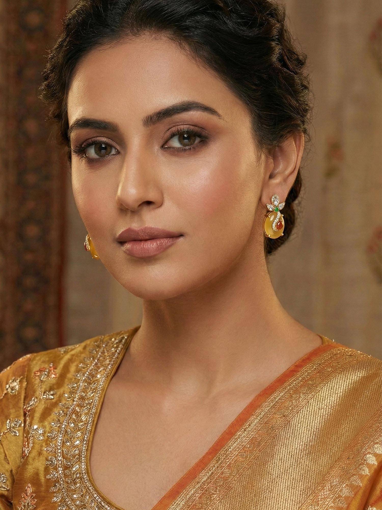 Niscka Multi-Color Gold Plated Peacock Earrings
