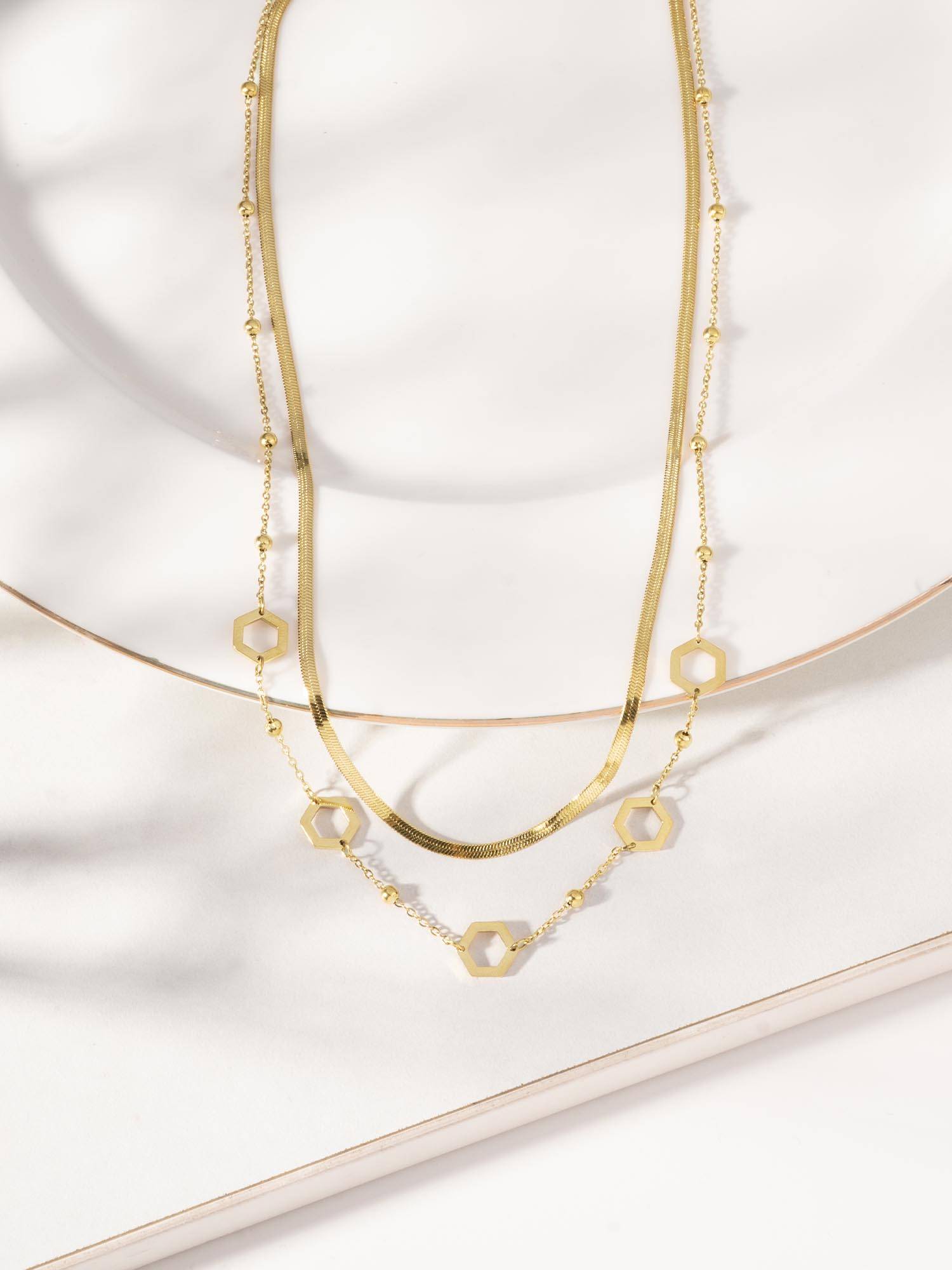 Palmonas Gold Circle Bead Linked Layered Necklace