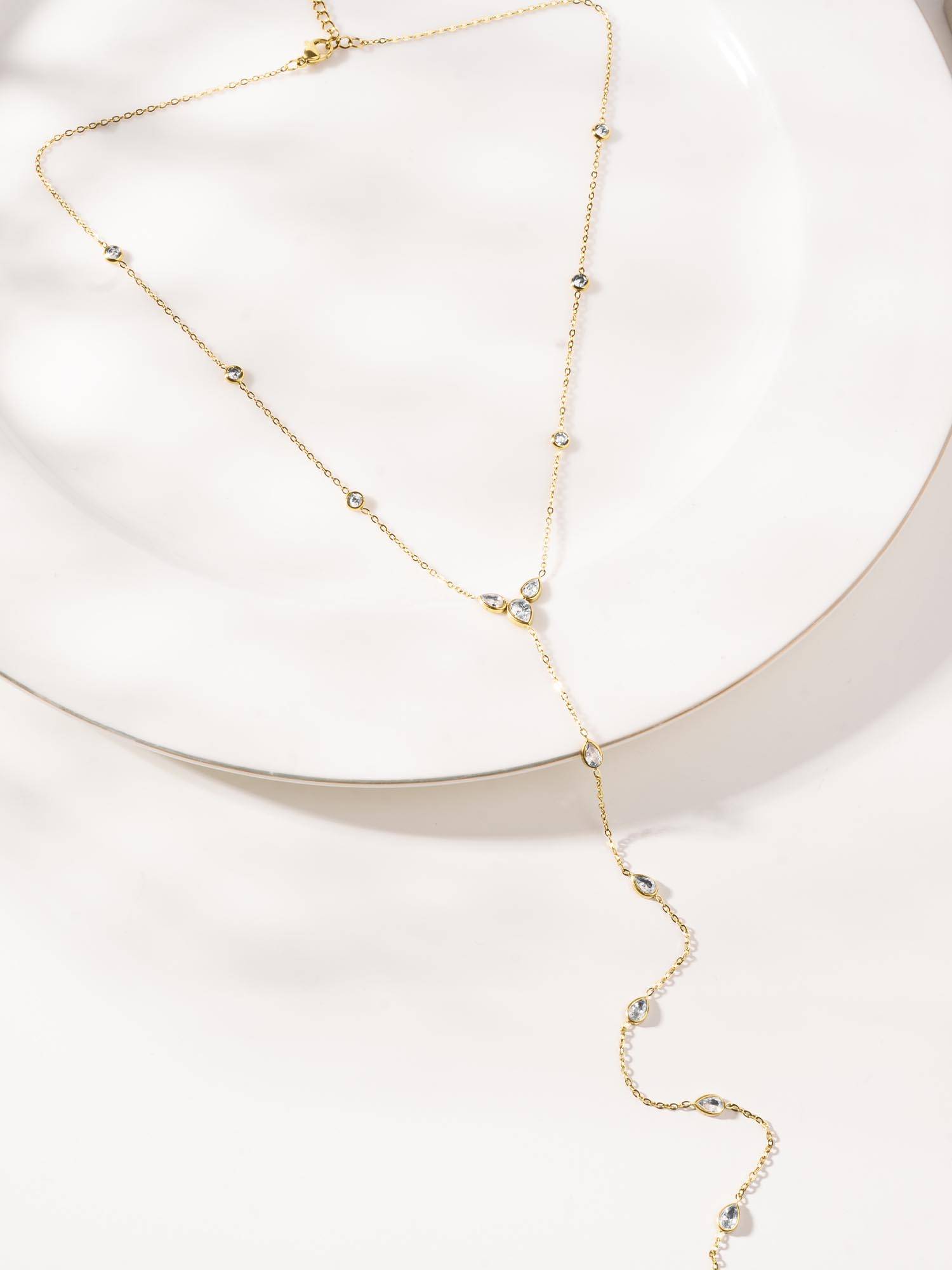 Palmonas White Linear Crystal Drop Lariat Necklace