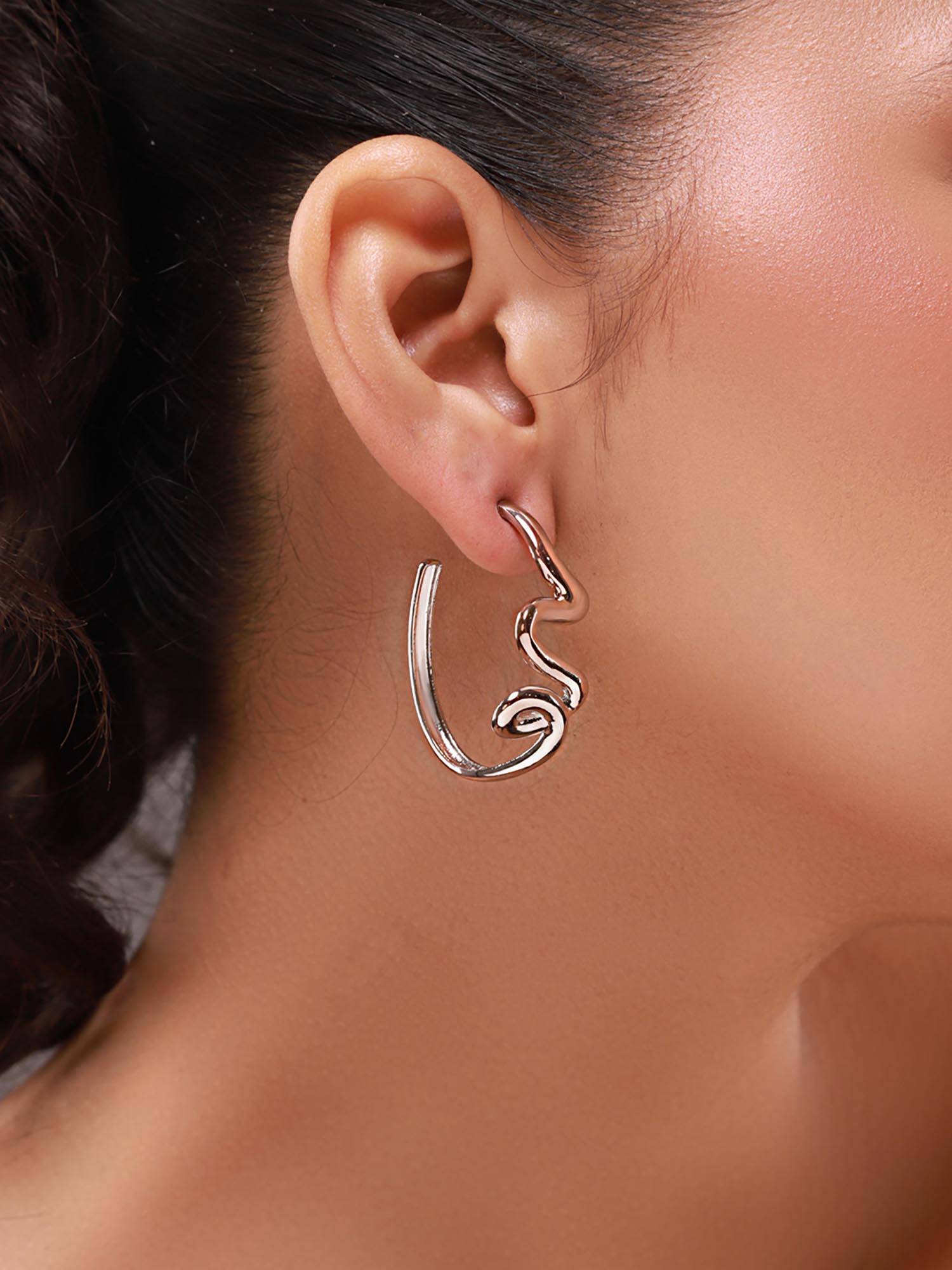 Voylla Silver Flow Tide Way It Flows Hoops Earrings