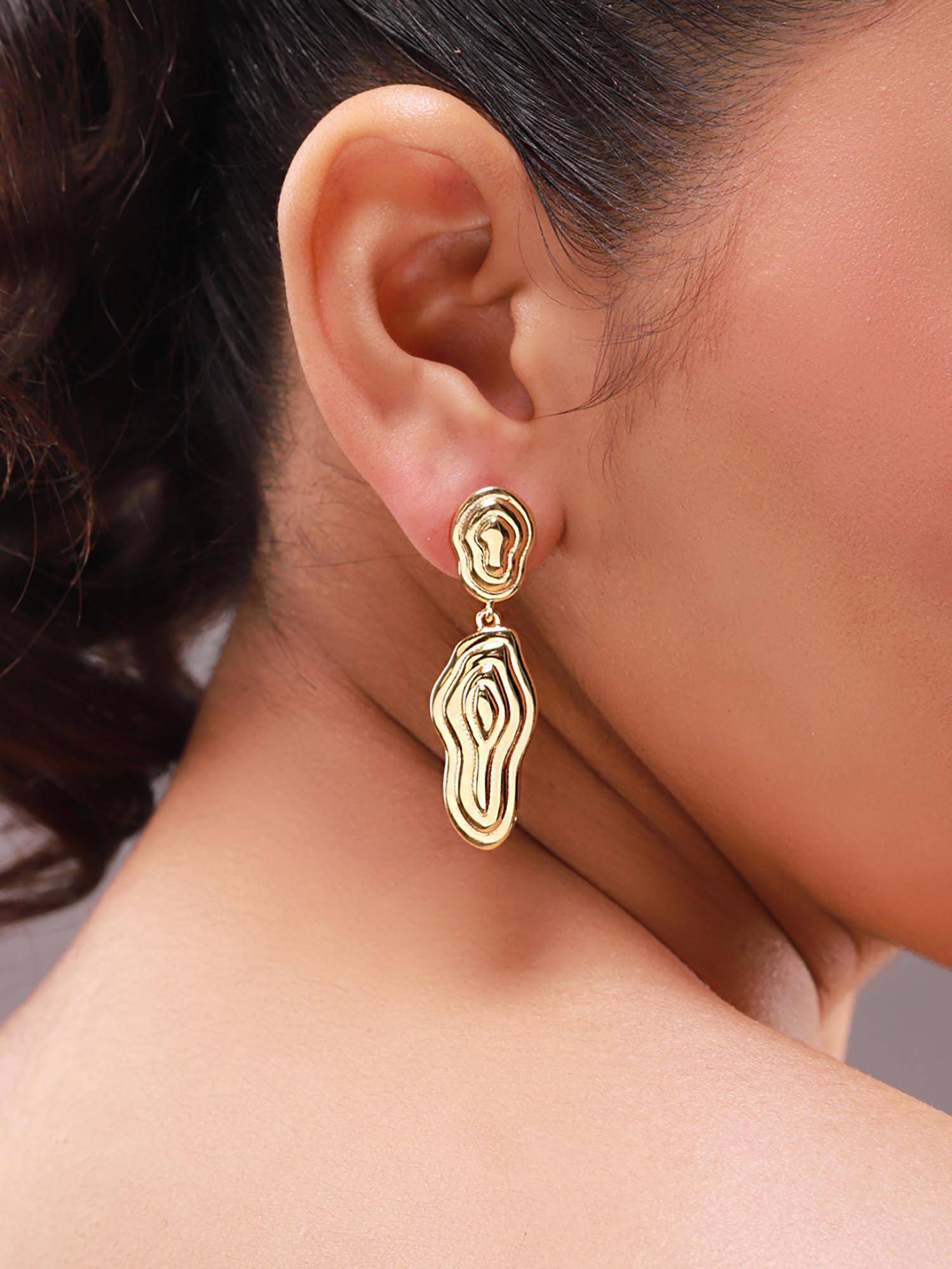 Voylla Gold Flow Tide Coral Drift Dangle Earrings