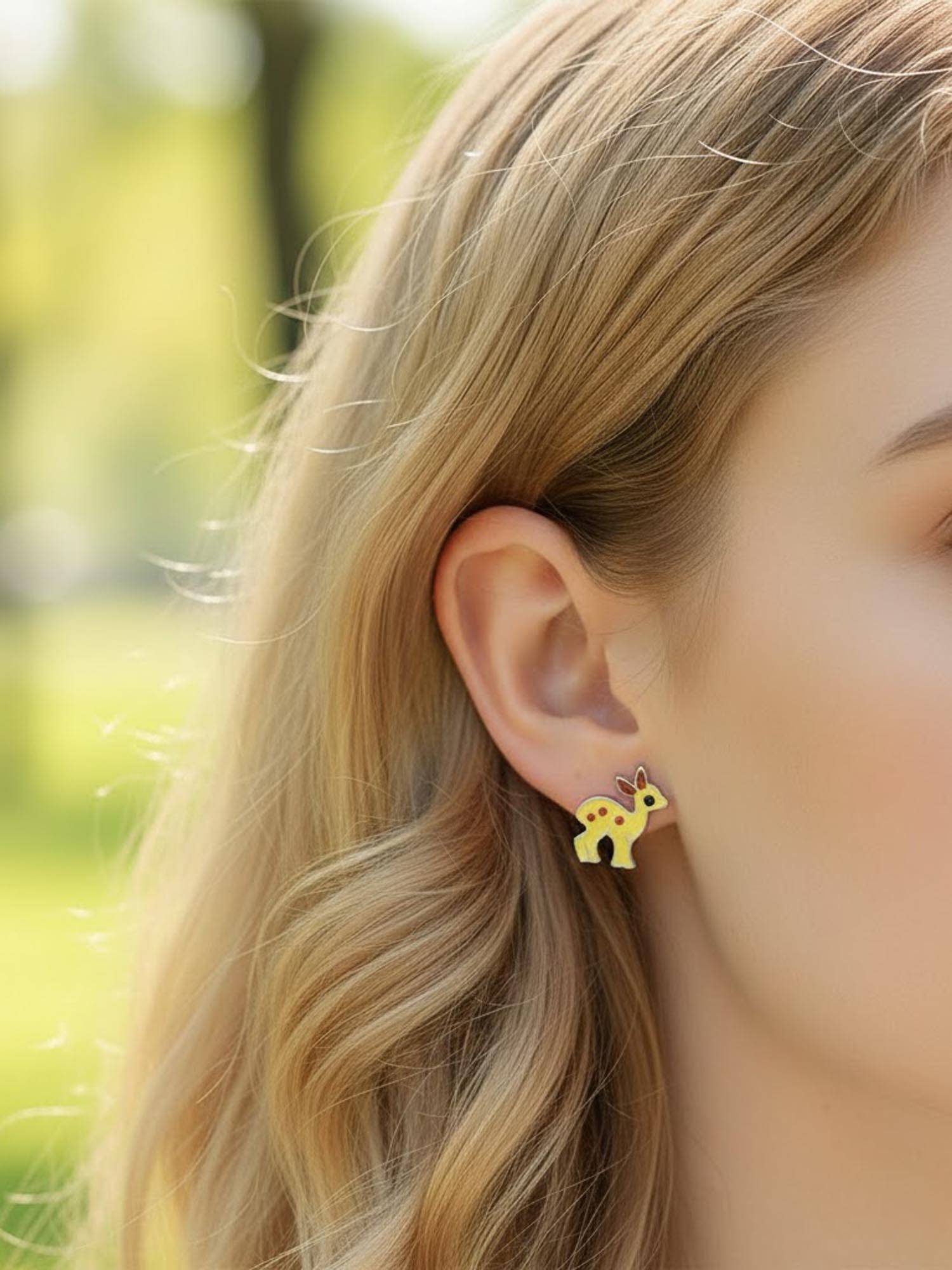 925 SILLER 925 Pure Silver Yellow Stud Earrings