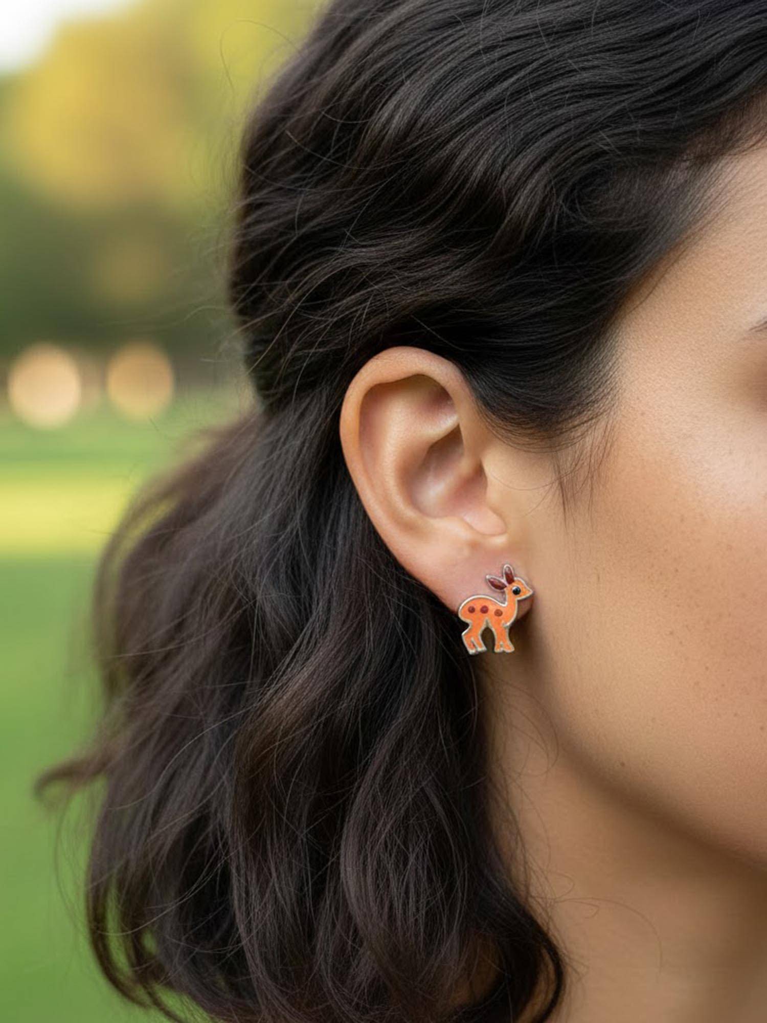 925 SILLER 925 Pure Silver Orange Stud Earrings