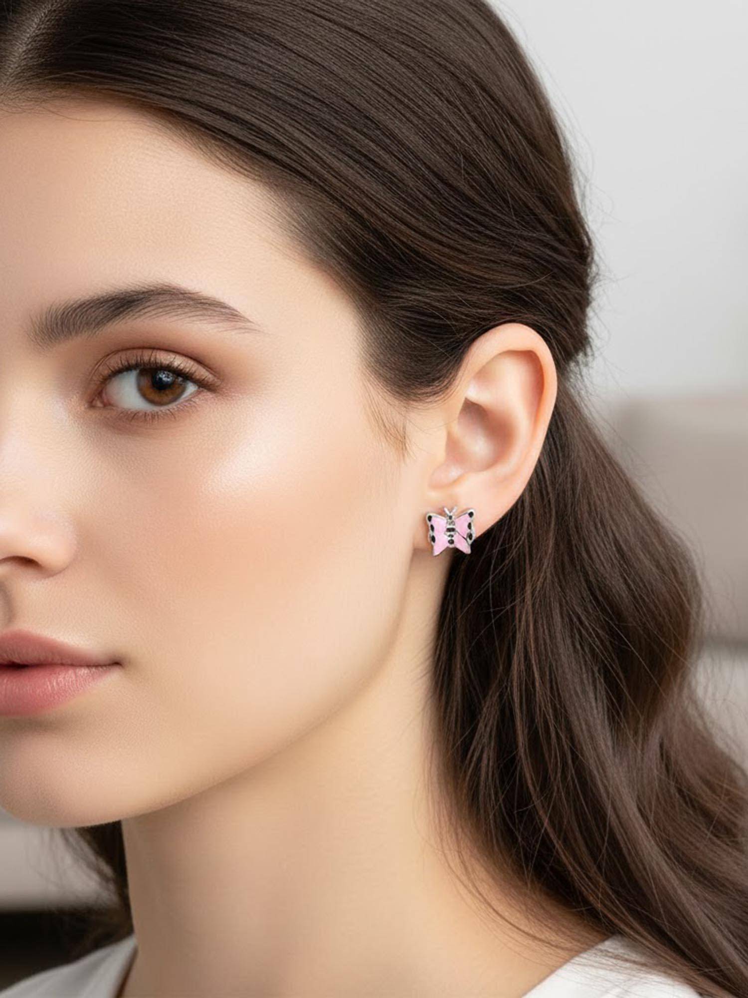 925 SILLER 925 Pure Silver Pink Stud Earrings