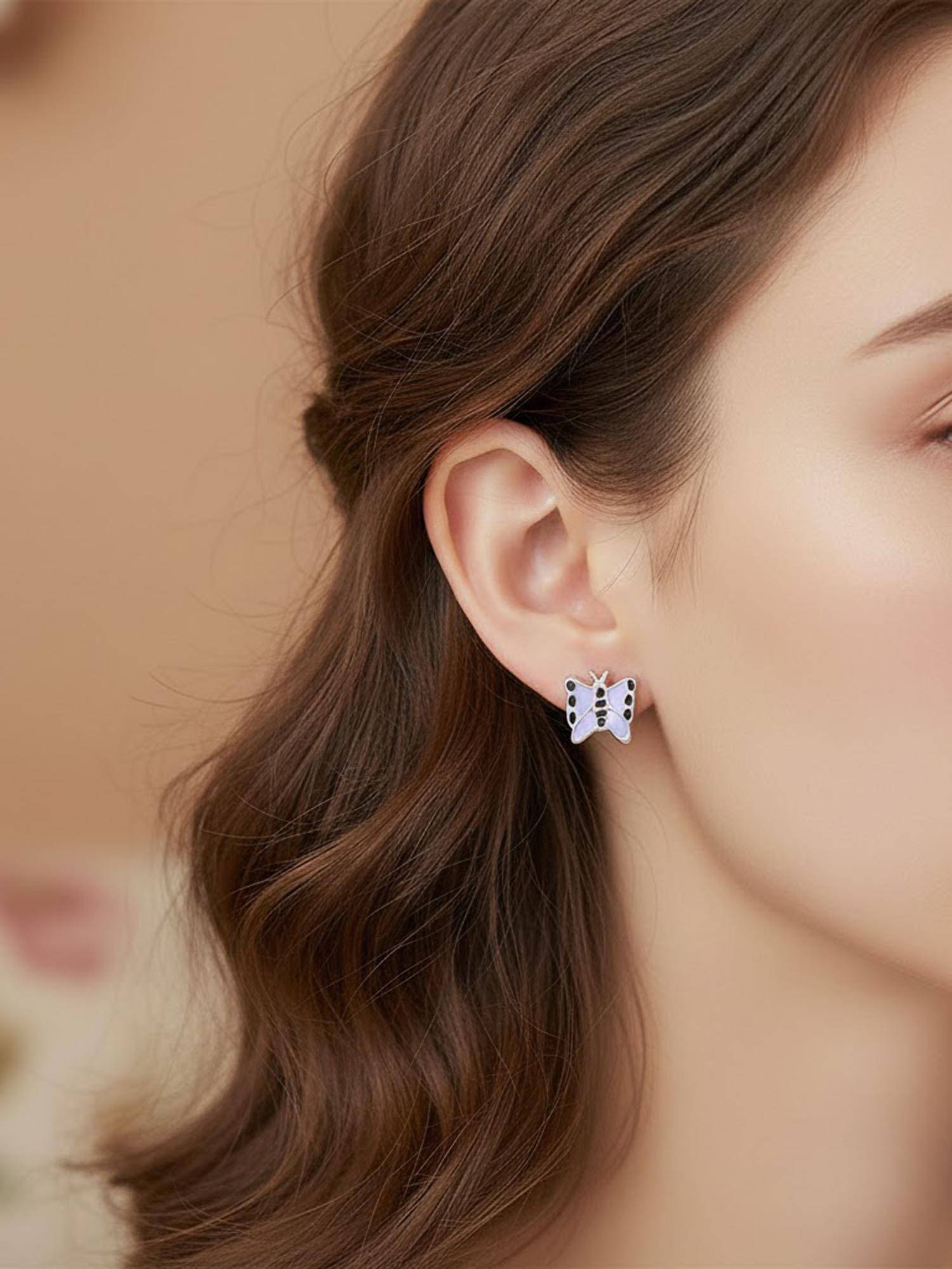 925 SILLER 925 Pure Silver Purple Stud Earrings