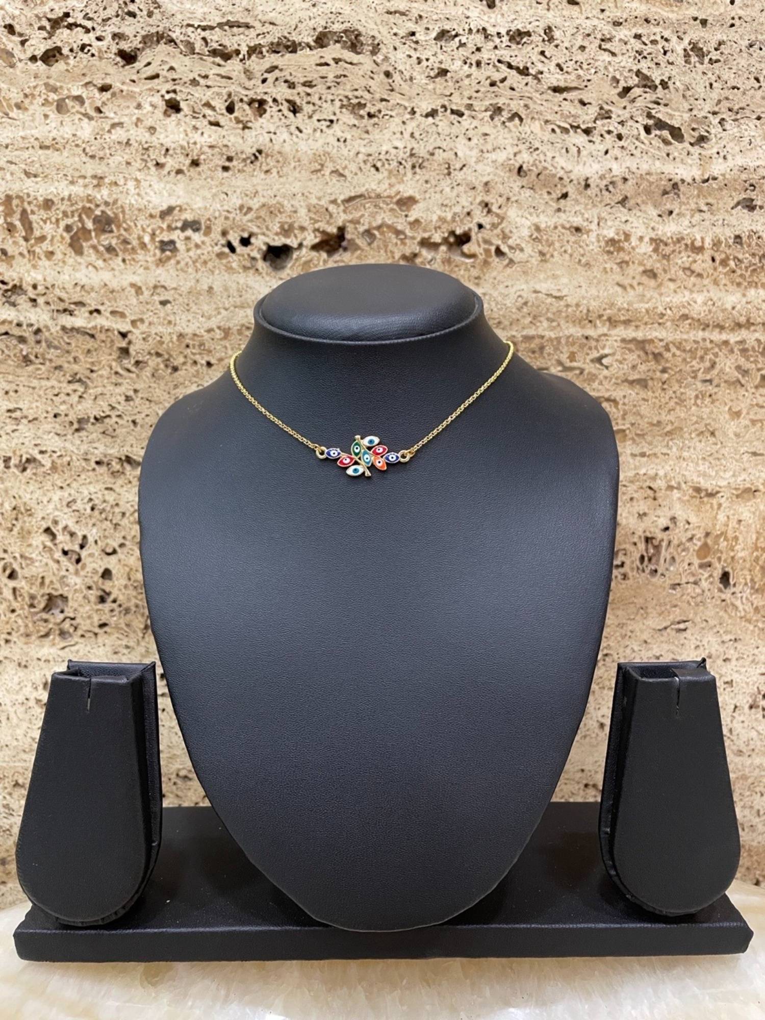 Digital Dress Room Gold Plated Choker Leaf Evil Eye Design