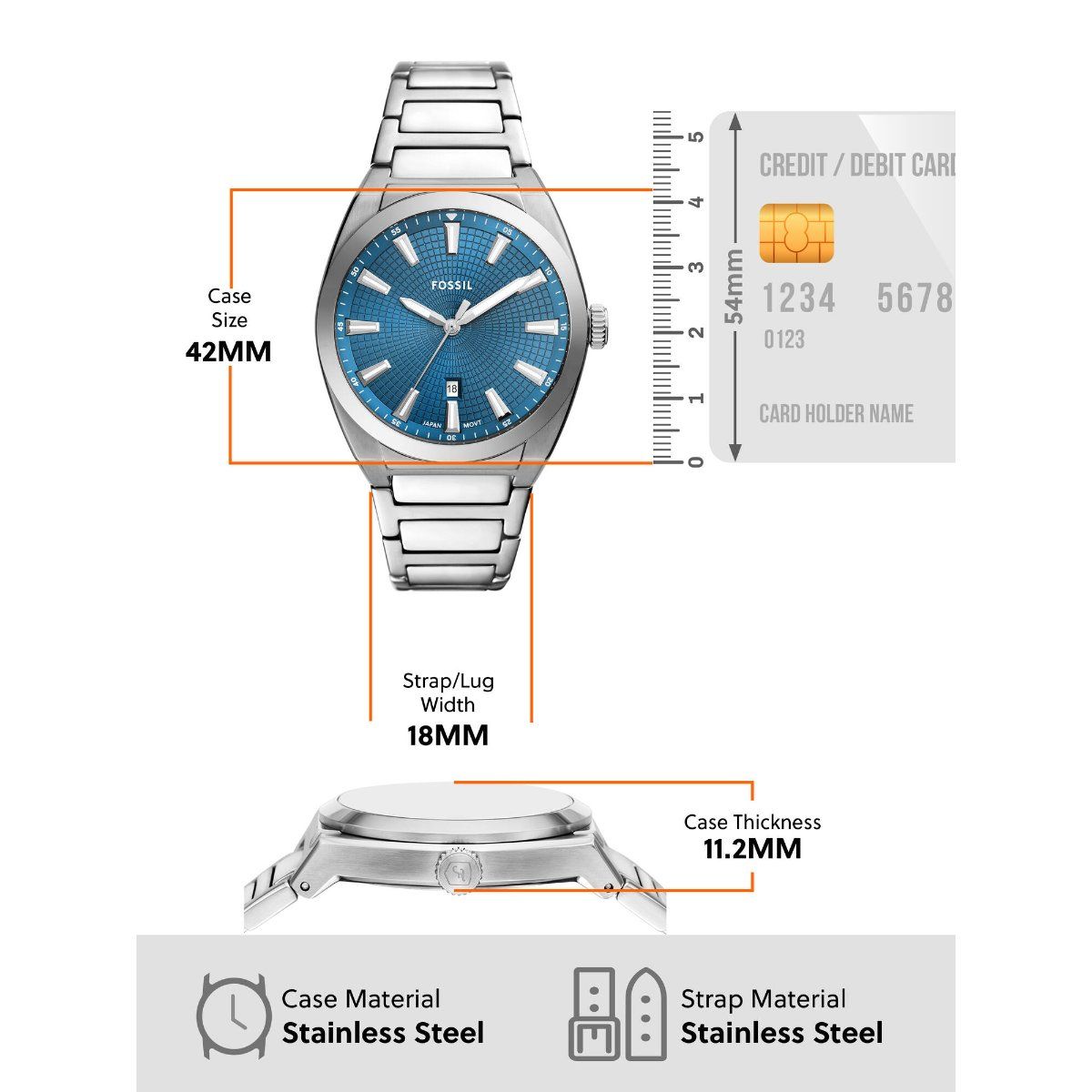 Buy Fossil Men Everett Silver Stainless Steel Watch FS6054 Online
