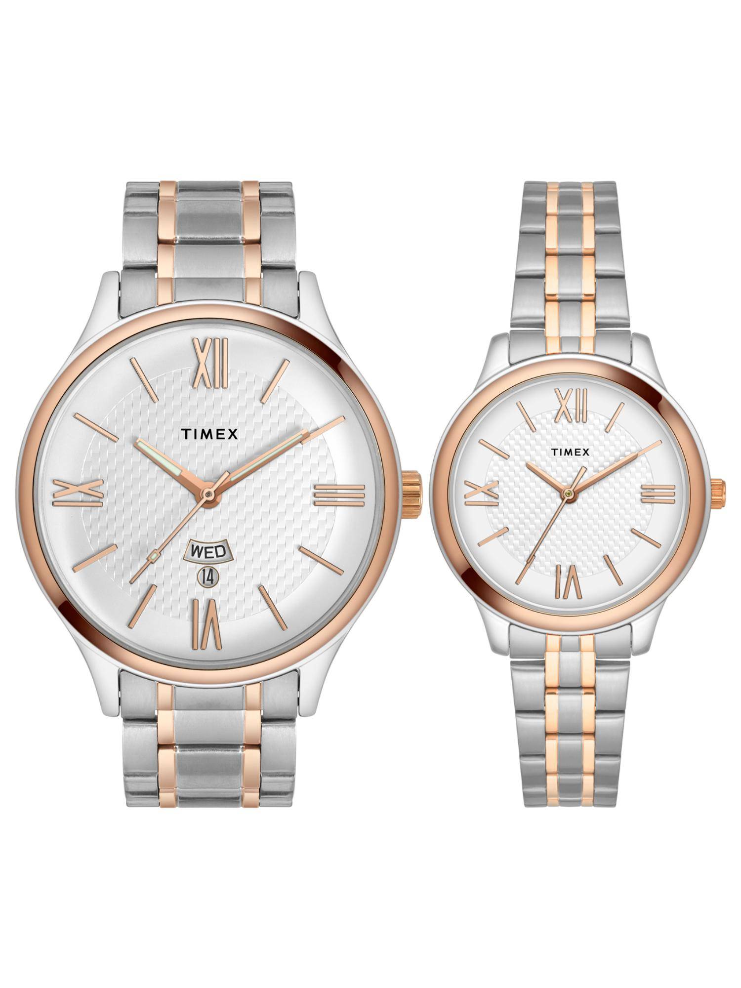 Timex Empera Round 43mm Silver Dial Analog Pair Watch - TW00PR285