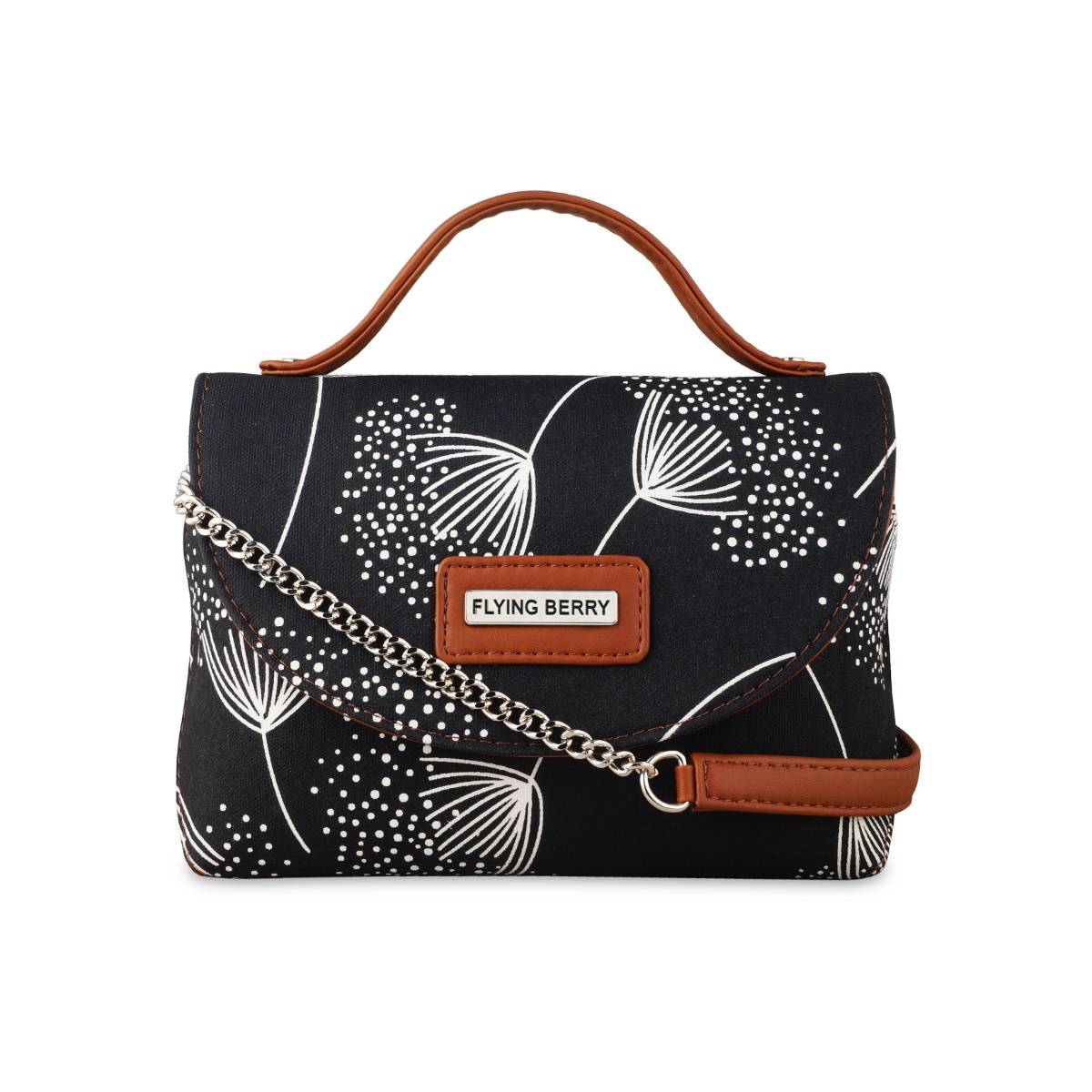 FLYING BERRY Black Floral Print Handcrafted Vegan Leather Sling Bag