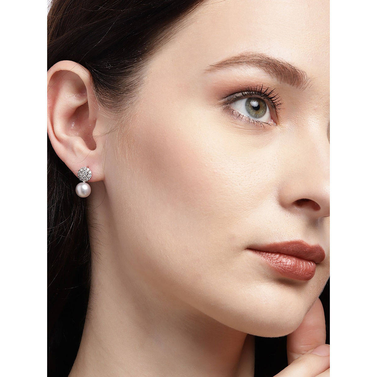 Carlton London Rhodium Plated with Cz and Bead Stud Earring for Women