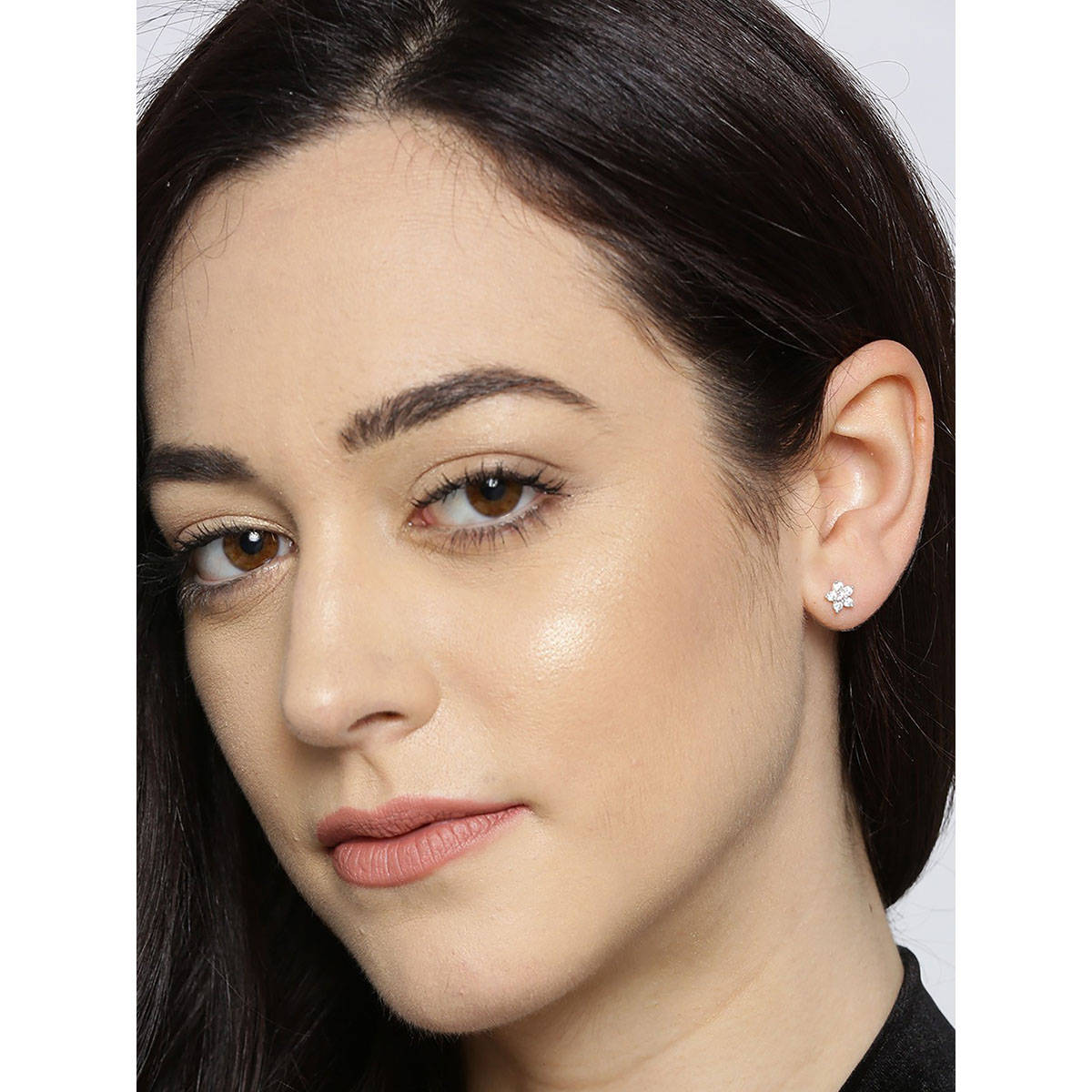 Carlton London 925 Sterling Silver Rhodium Plated with Cz Floral Mini Stud Earring for Women