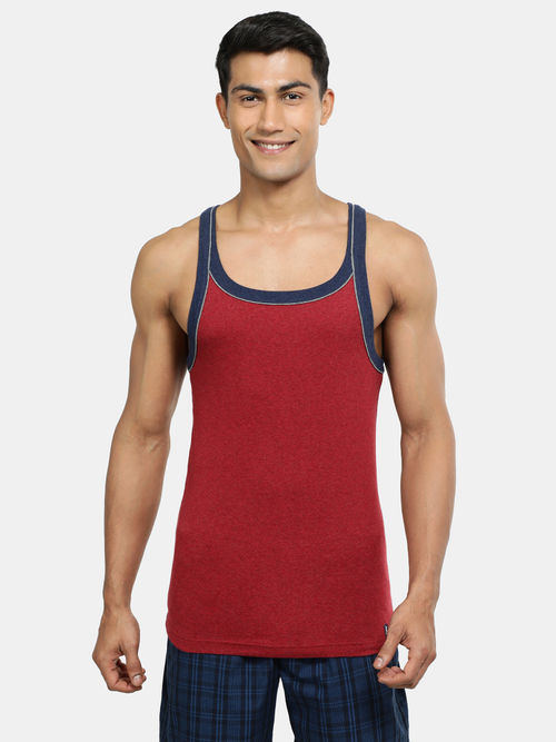 Jockey US54 Men Super Combed Cotton Rib Square Neck Gym Vest Red Melange  (S)