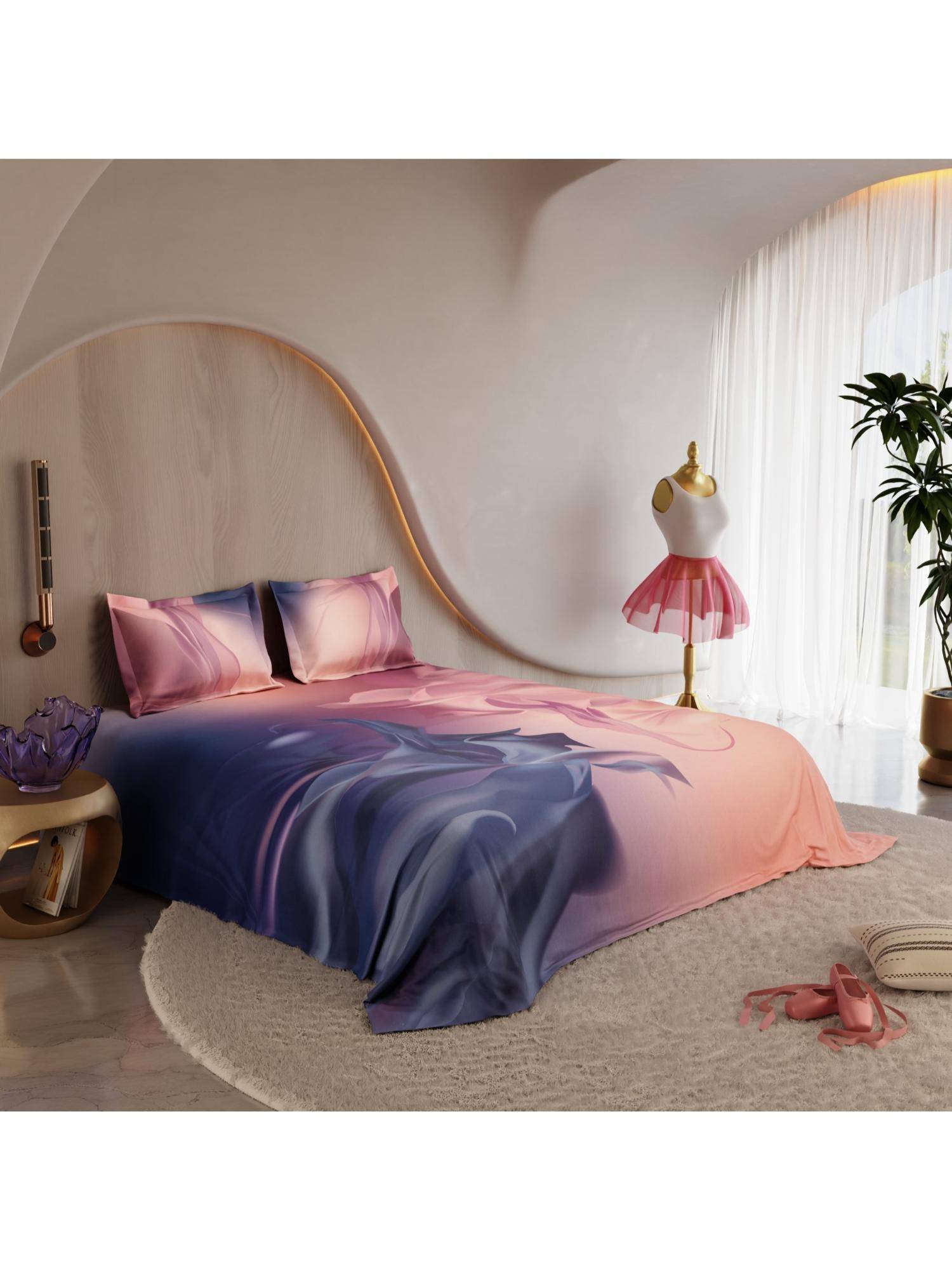 Stoa Paris Ballet Fluid Sunset Stage Percale Printed Super King Bed Sheet Set with 2 Pillow Cover