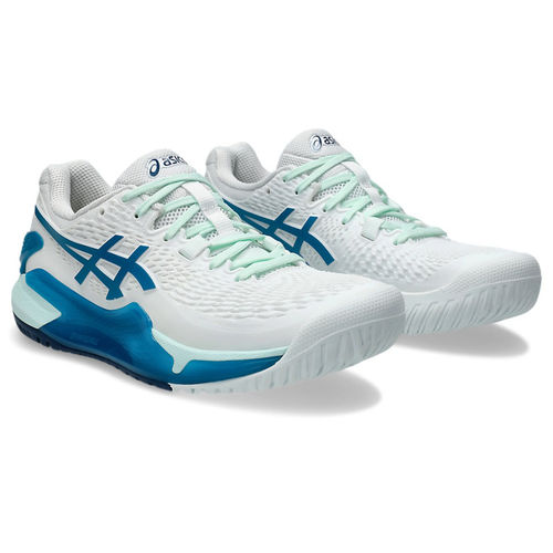 ASICS Women Gel-Resolution White Teal Blue Tennis Shoes (UK 7)