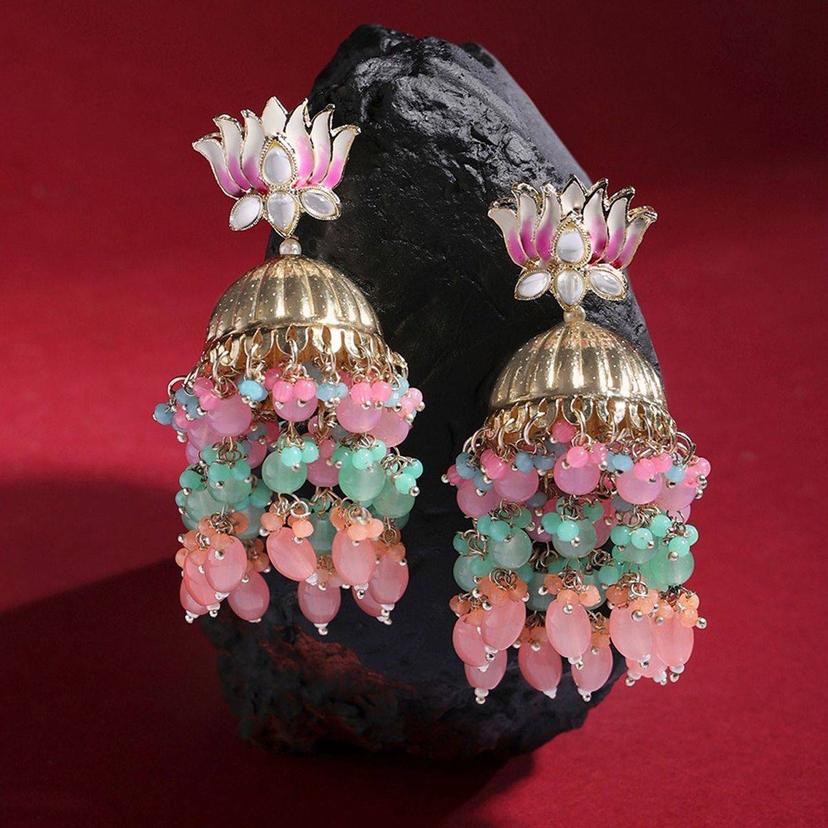 Zaveri Pearls Multicolor Meenakari Cluster Layered Drop Jhumki Earring-ZPFK15443