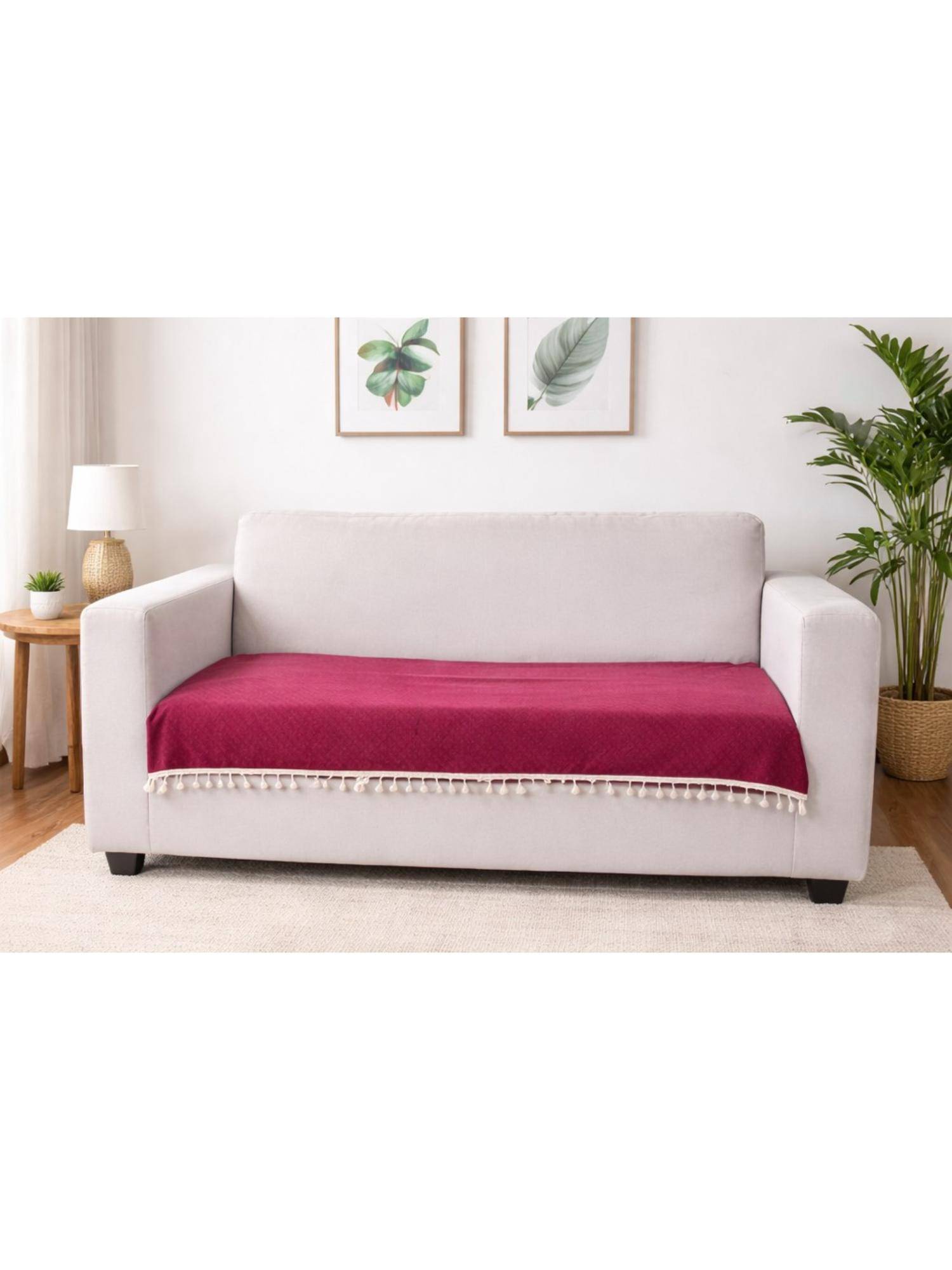 BAJO'S 3 Sitter Tassel Sofa Cover Maroon
