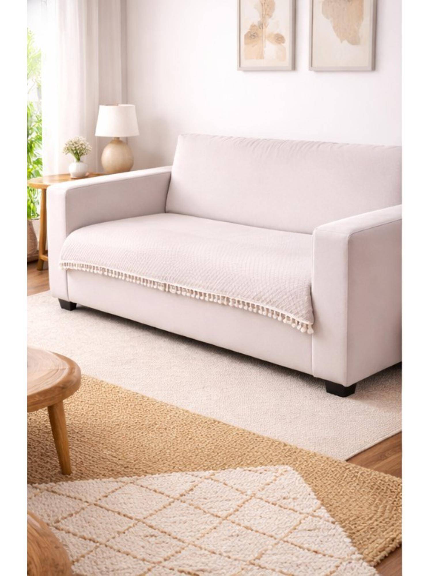 BAJO'S 3 Sitter Tassel Sofa Cover Cream
