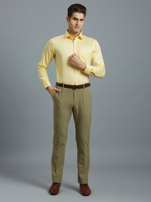 Buy Reid & Taylor Men Cotton Solid Regular Fit Yellow Shirt Online