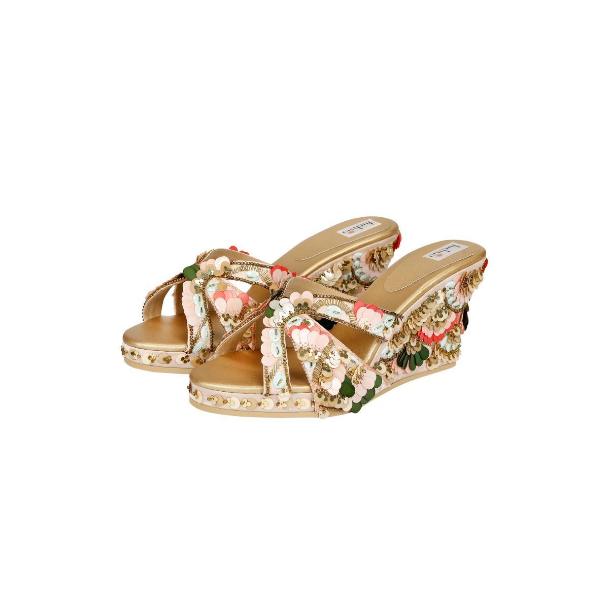 Buy Fuchsia by Aashka Mehta Embellished Blush Pink Wedge Heel