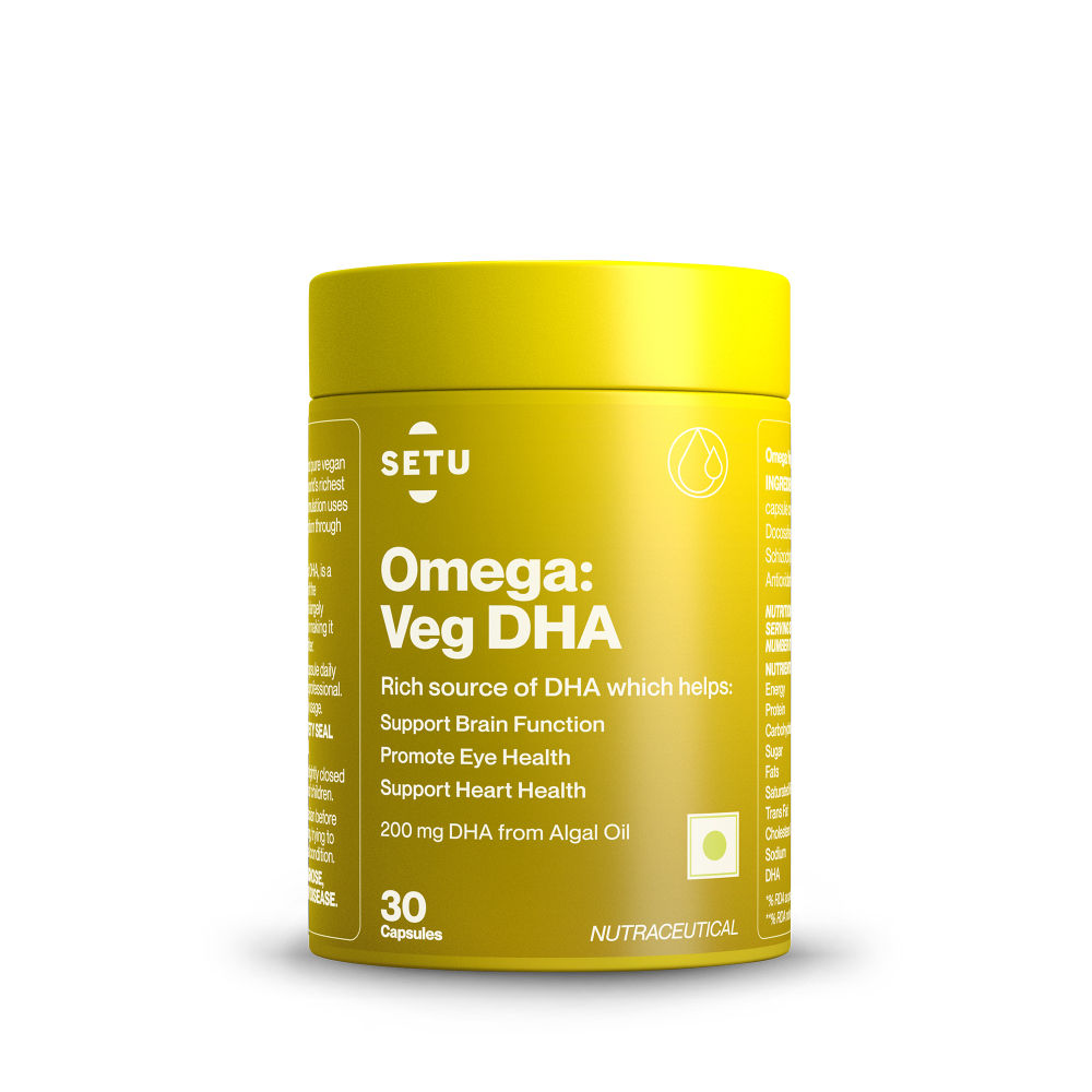 Setu 100% Veg Plant Based Omega 3 - Supports Joint Movement, Brain & Heart Health - Capsules