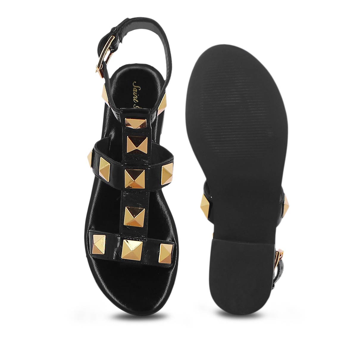 Saint G Embellished Black Leather Sandals Buy Saint G Embellished