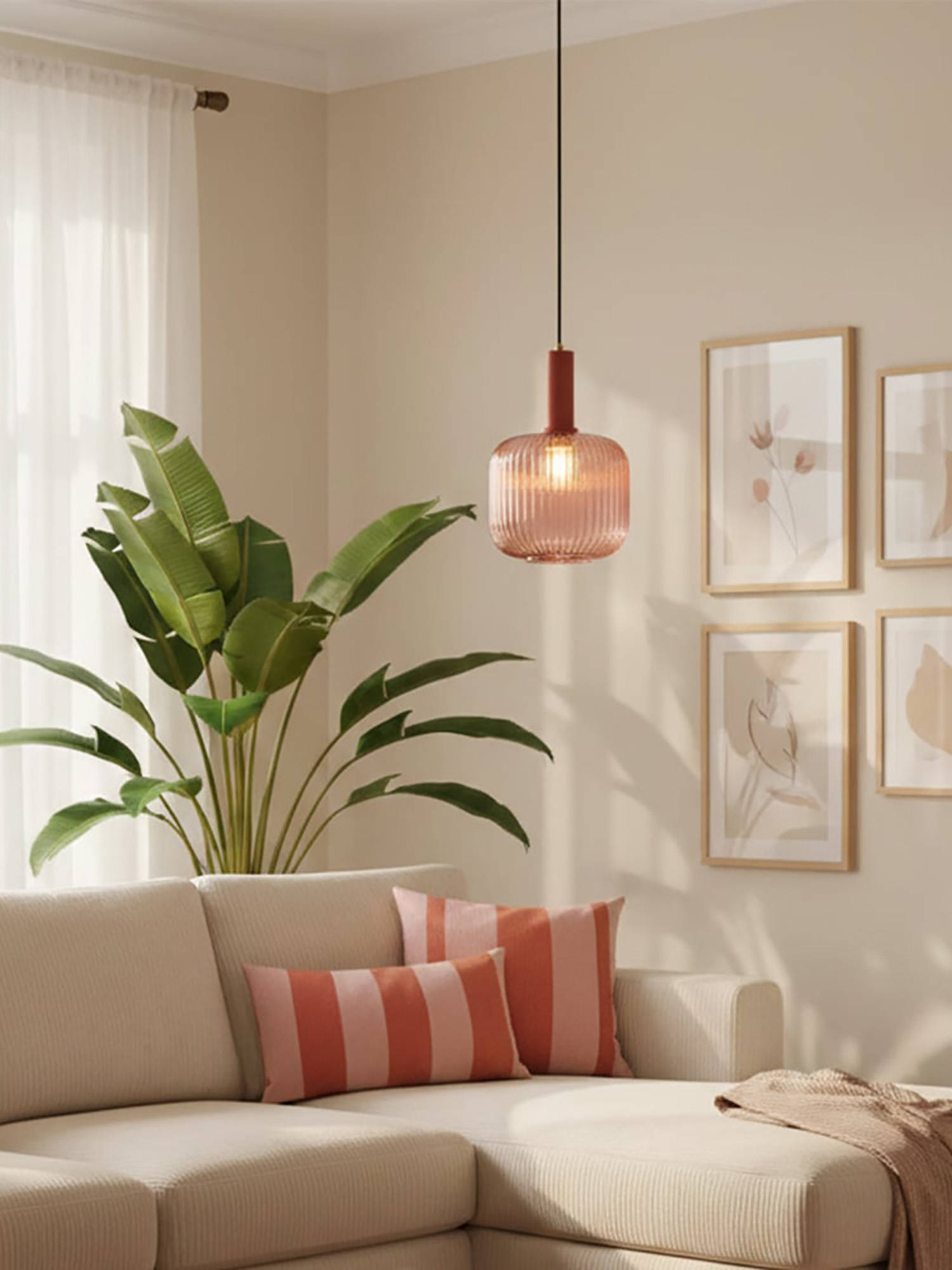 Whispering Homes Ripple Glass Pendant Light - Pink