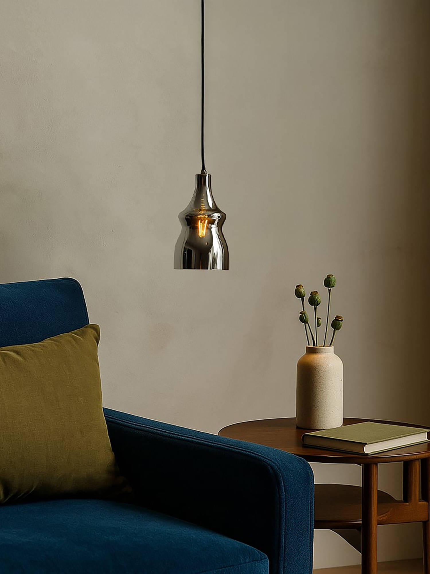 Whispering Homes Nina Glass Pendant Light - Chrome