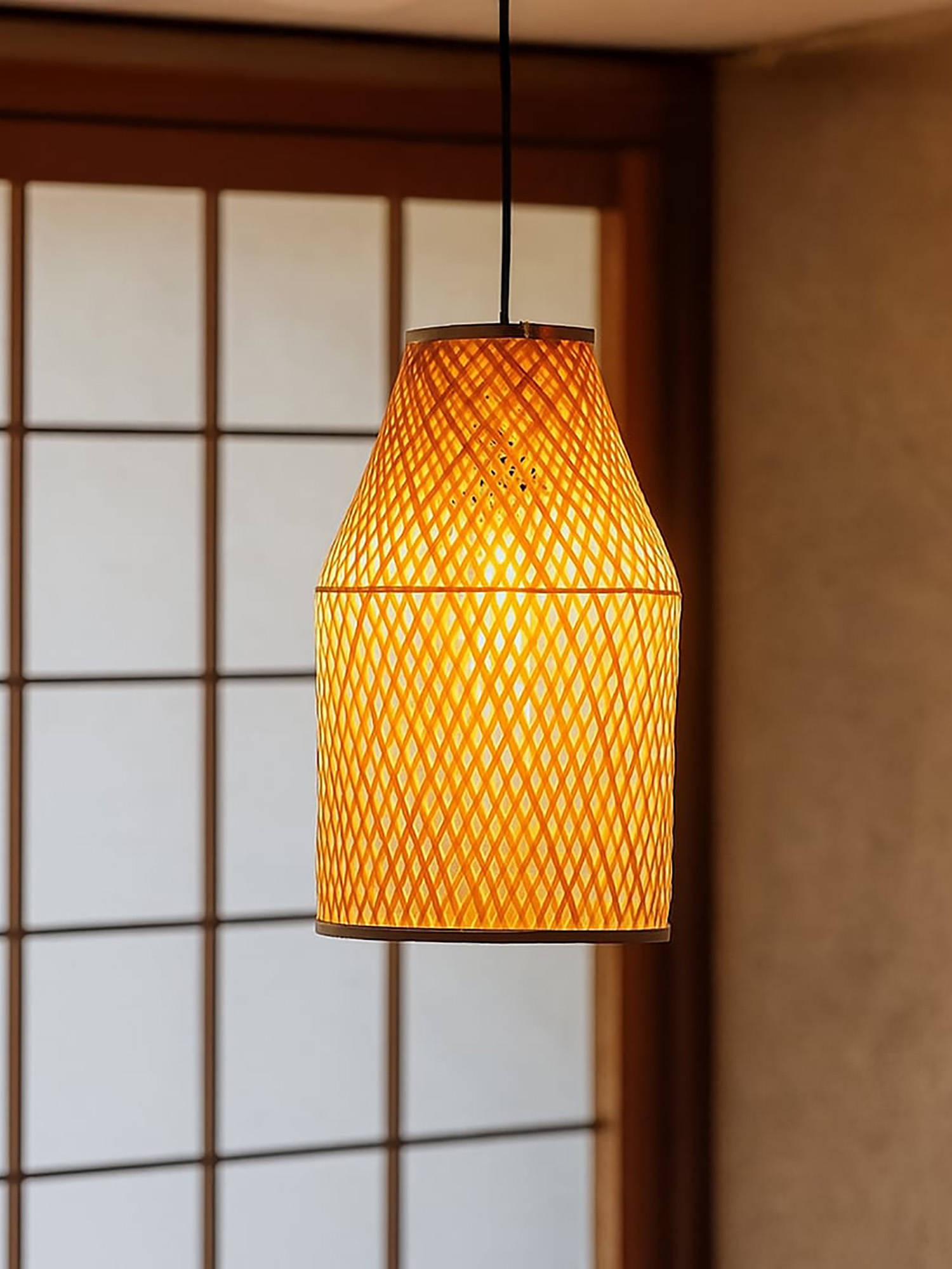 Whispering Homes Open Bottom Woven Bamboo Pendant Light