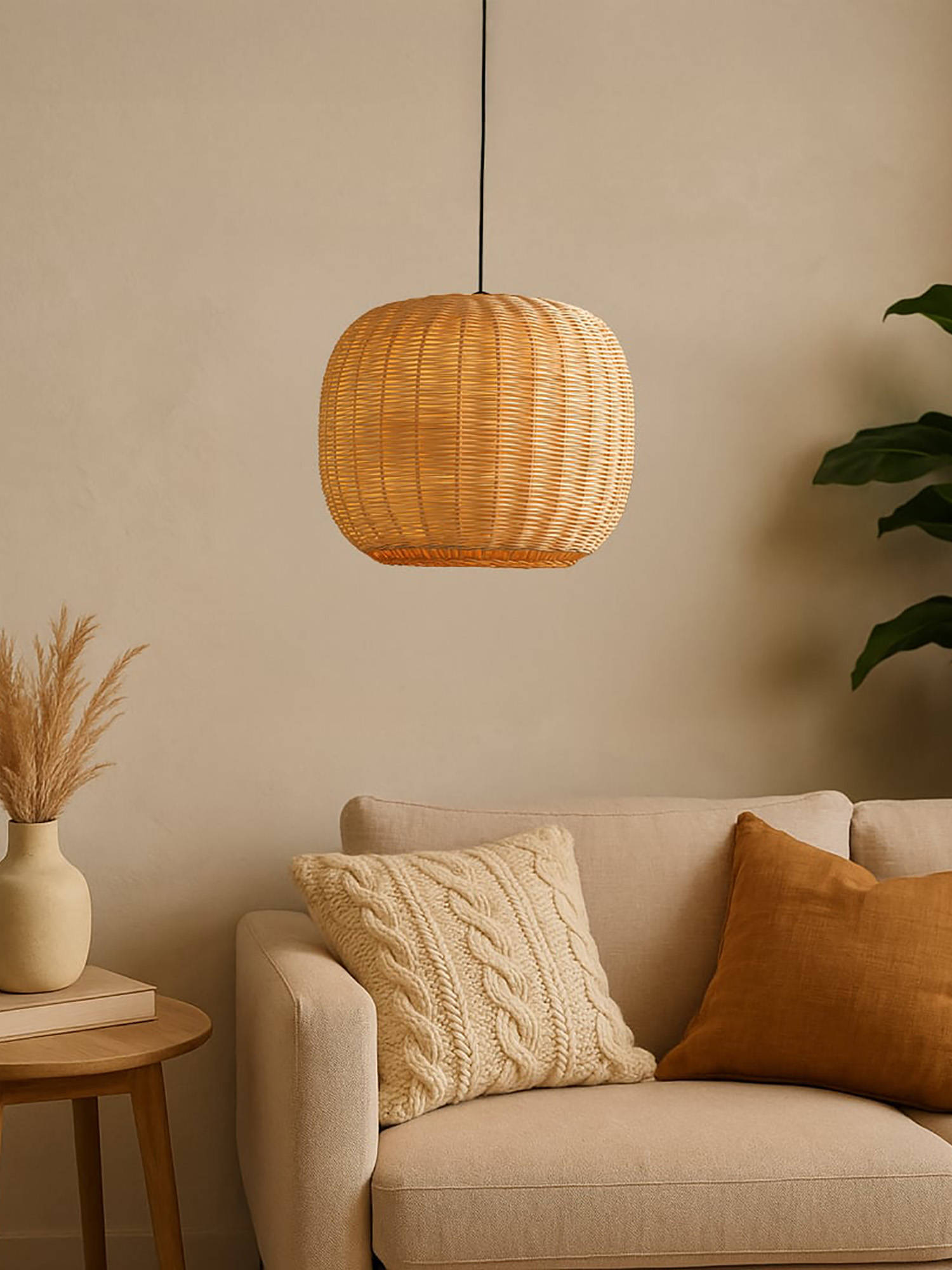 Whispering Homes Mid Century Wicker Pendant Lamp