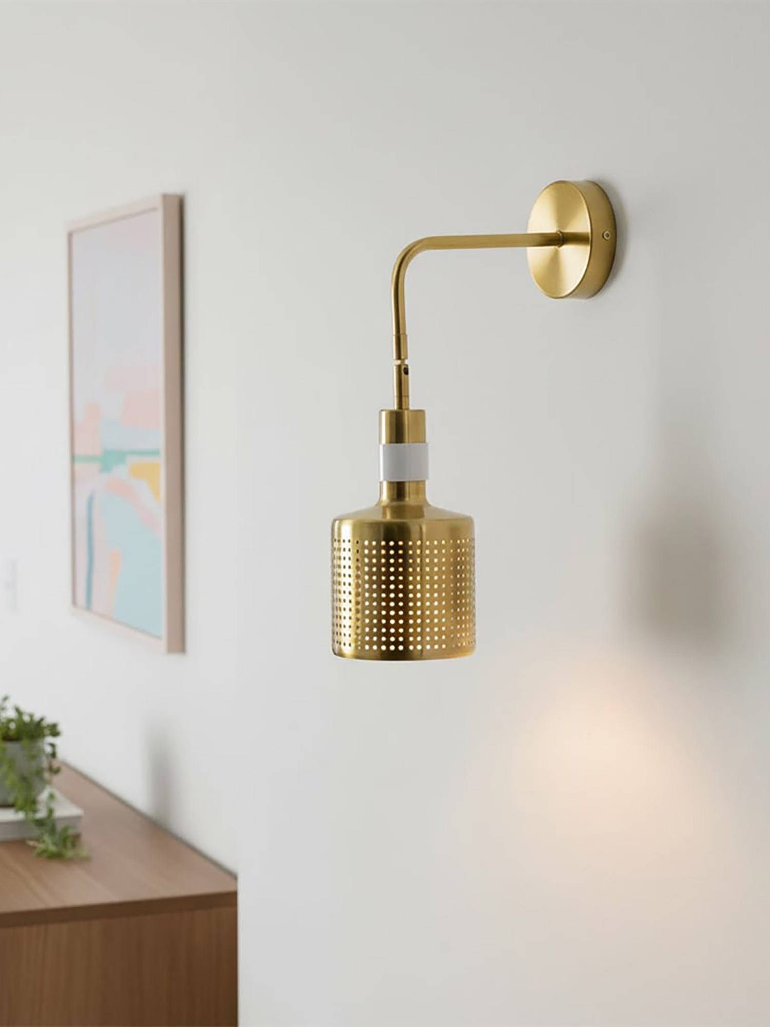 Whispering Homes Gold Cylinder Wall Lamp - White
