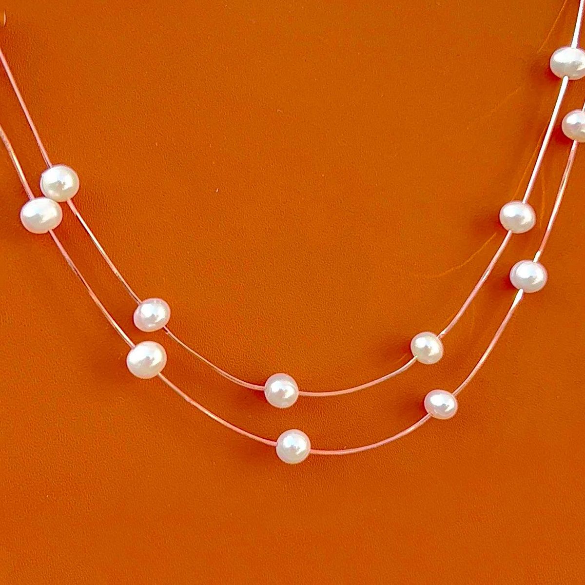 Buy Metalm Rose Gold Dual Pearl Strand Necklace Silver For Women Online 8708