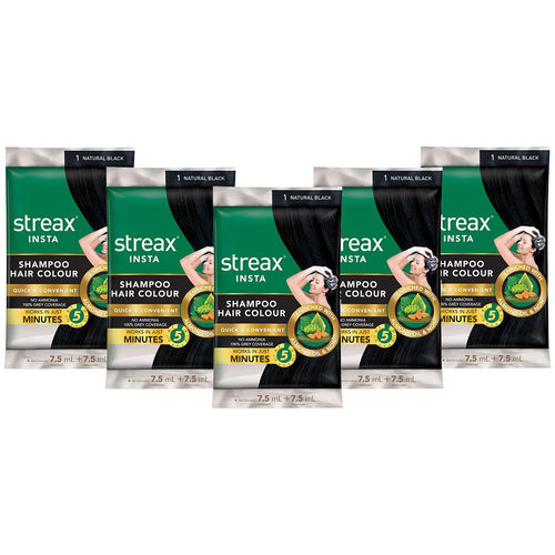 Streax Insta Shampoo Hair Colour - Natural Black Pack Of 5: Buy Streax  Insta Shampoo Hair Colour - Natural Black Pack Of 5 Online at Best Price in  India | Nykaa