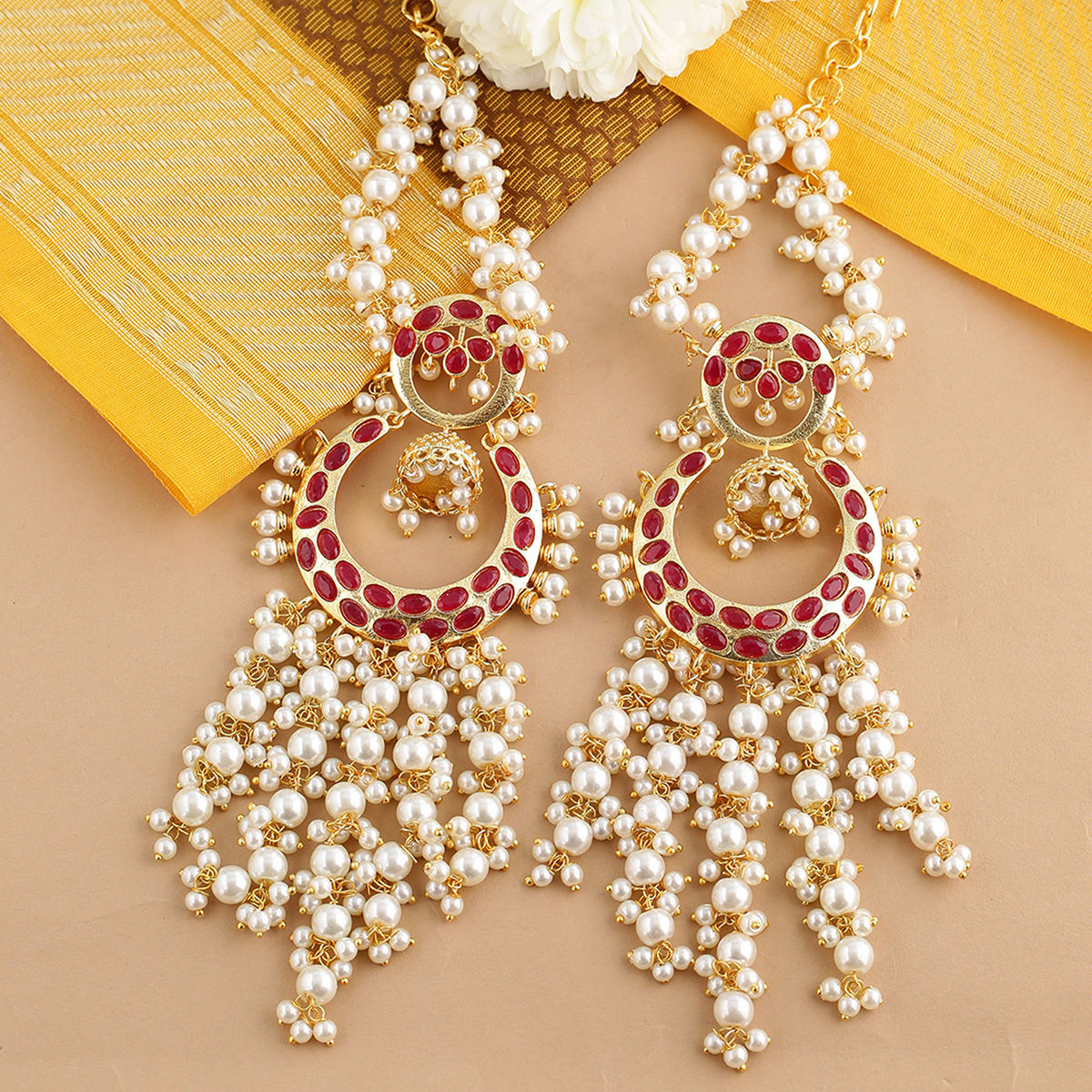 red and white pearl earrings