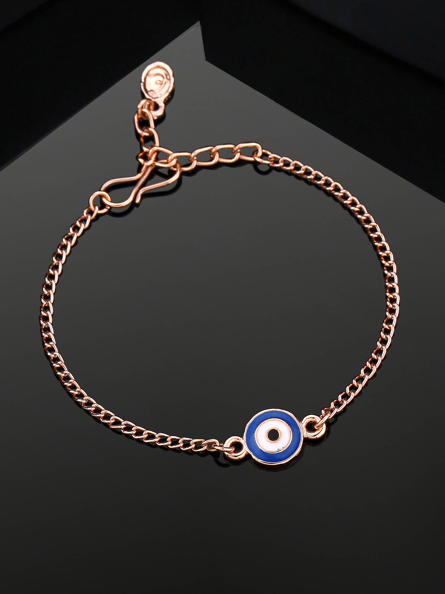 Estele Rose Gold Plated Evil Eye Charm Bracelet with White Crystals for Women