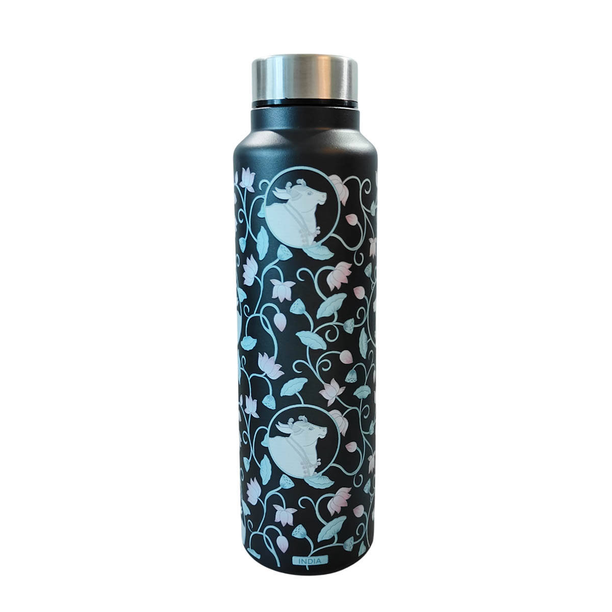 Maatir Stainless Steel Water Bottle - Pichwai Cow & Lotus Art