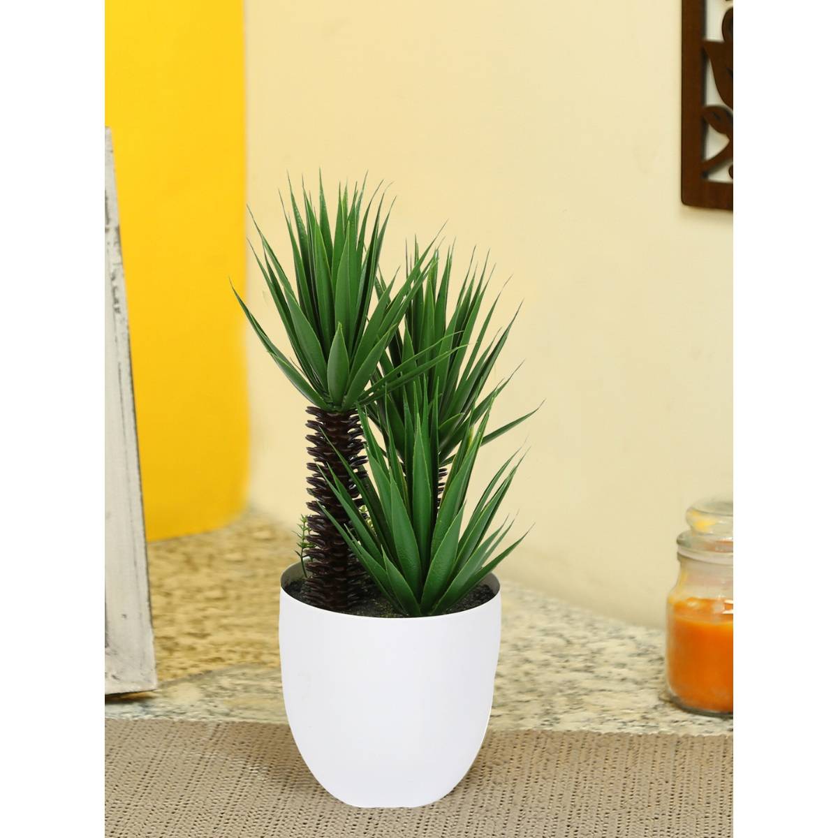 Tayhaa Green Plastic Artificial Plant with Abs Plastic Pot