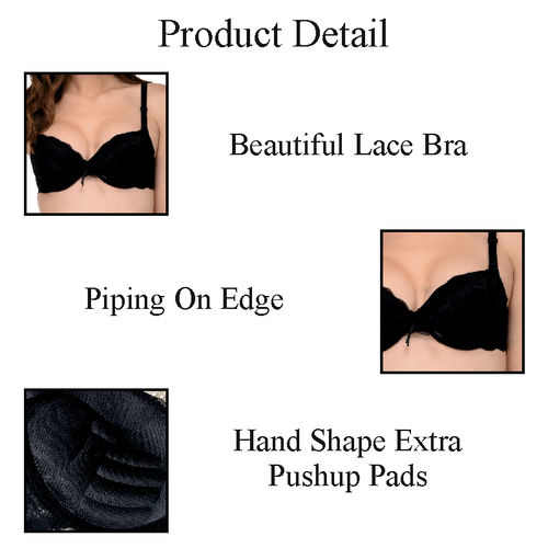 PrettyCat Hot Lace Pushup Bra - Black (36B)