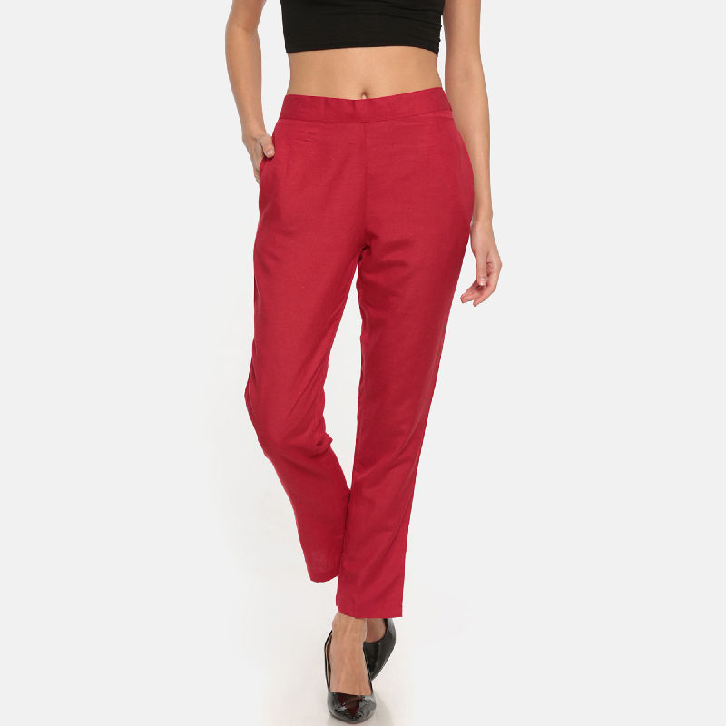 Leandra Button Trousers in Dark Red from Yerse  Nomad and the bowerbird   Bringing the outside in